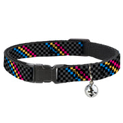 Cat Collar Breakaway - Checker Stripe Black Gray Blue Gold Pink Breakaway Cat Collars Buckle-Down