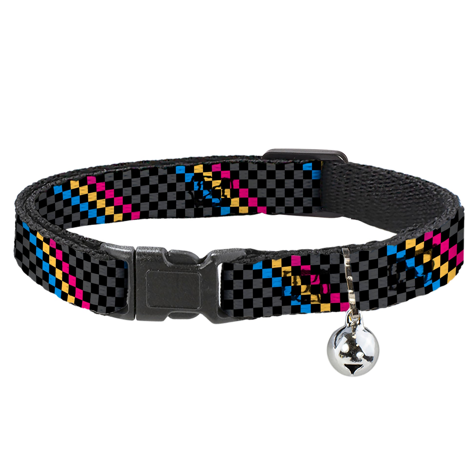Cat Collar Breakaway - Checker Stripe Black Gray Blue Gold Pink Breakaway Cat Collars Buckle-Down