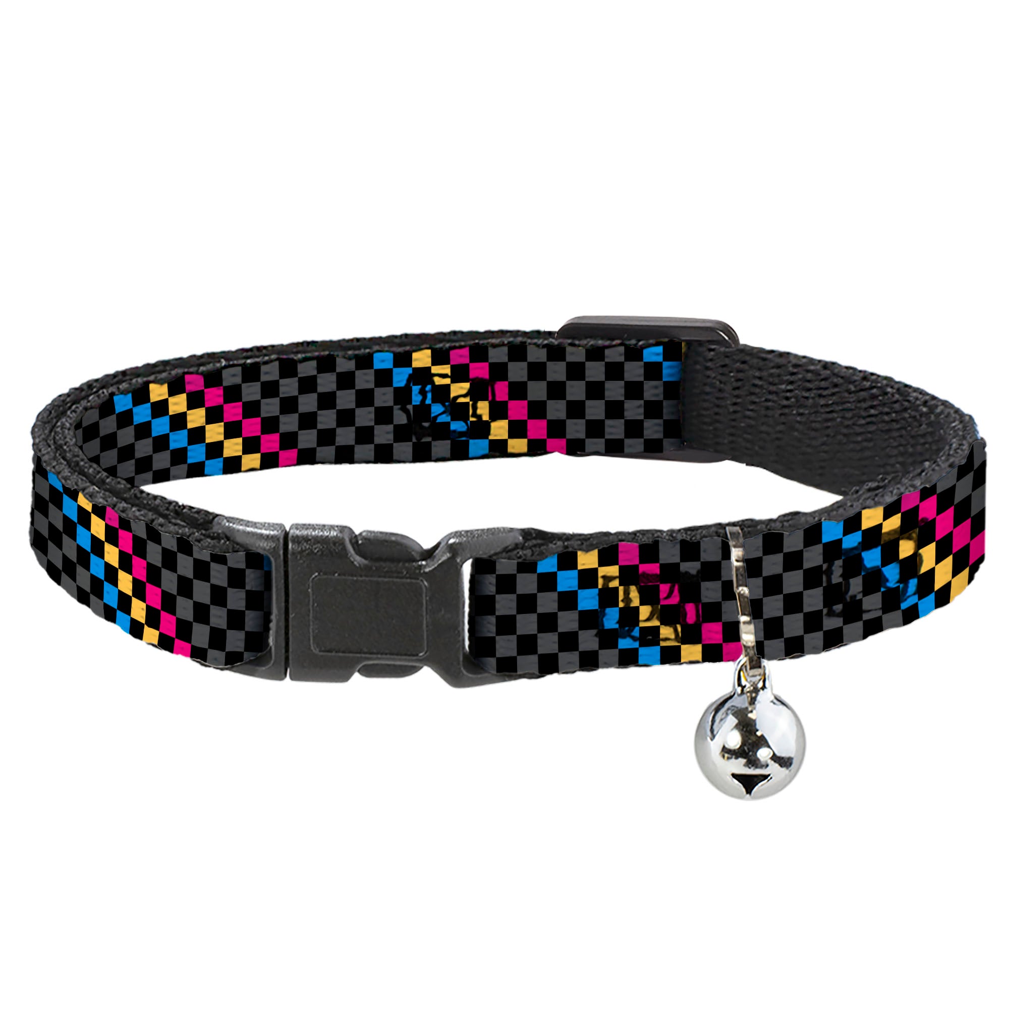 Cat Collar Breakaway - Checker Stripe Black Gray Blue Gold Pink Breakaway Cat Collars Buckle-Down