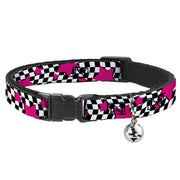 Cat Collar Breakaway - Checker & Stars Black White Pink Breakaway Cat Collars Buckle-Down