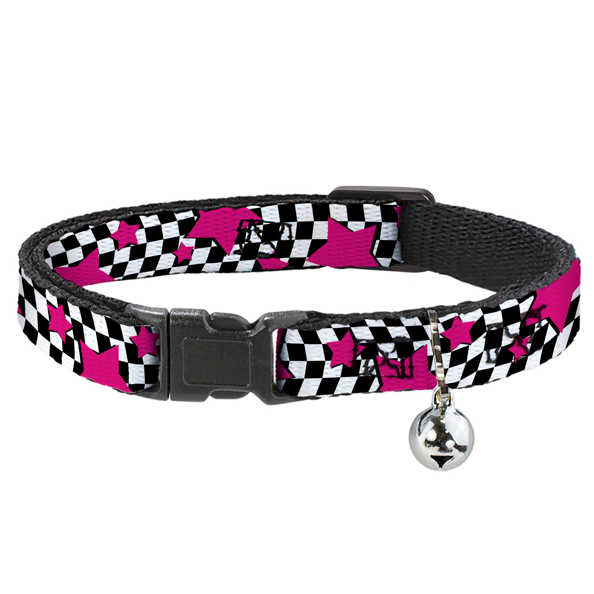 Cat Collar Breakaway - Checker & Stars Black White Pink Breakaway Cat Collars Buckle-Down