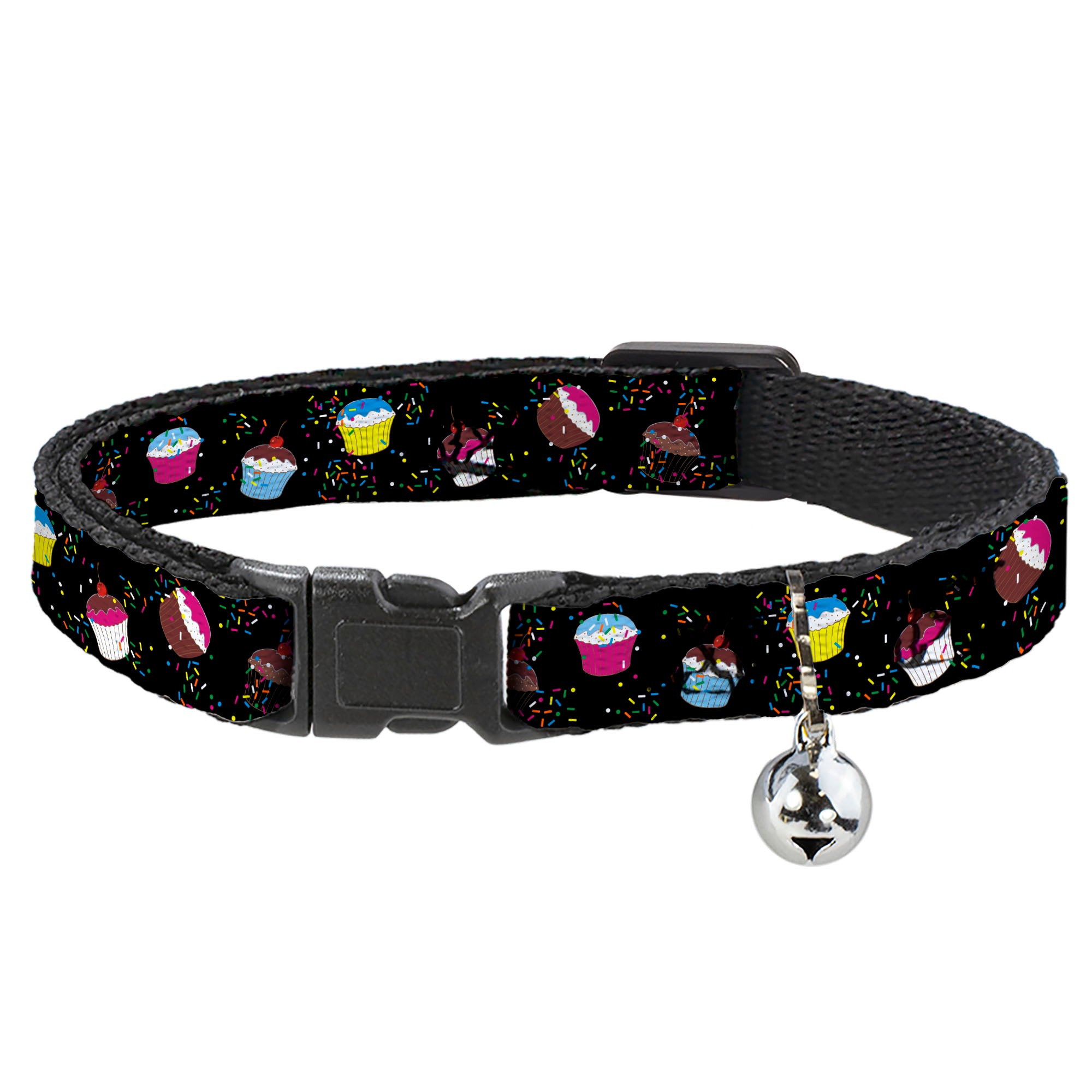 Cat Collar Breakaway - Cupcake Sprinkles Black Multi Color Breakaway Cat Collars Buckle-Down