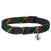 Cat Collar Breakaway - Checker Stripe Black Gray Rasta Breakaway Cat Collars Buckle-Down