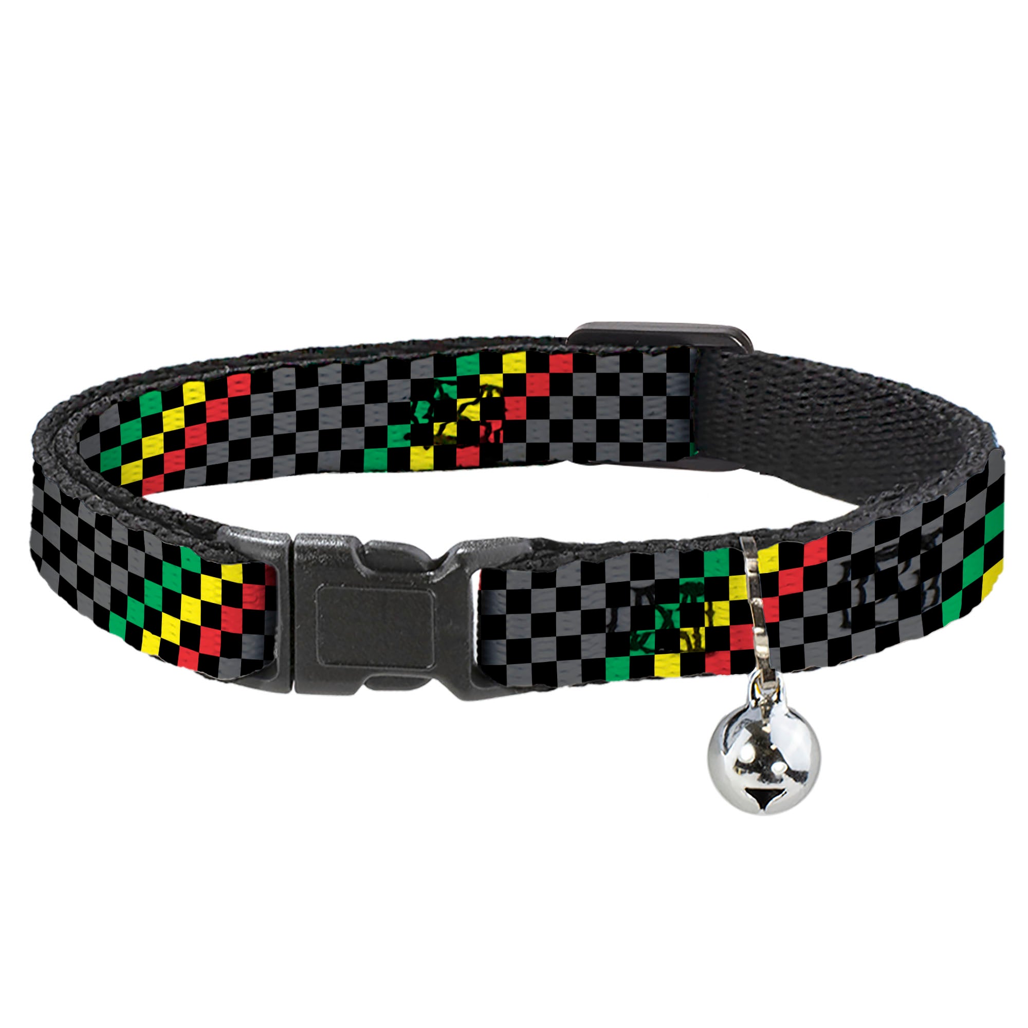 Cat Collar Breakaway - Checker Stripe Black Gray Rasta Breakaway Cat Collars Buckle-Down
