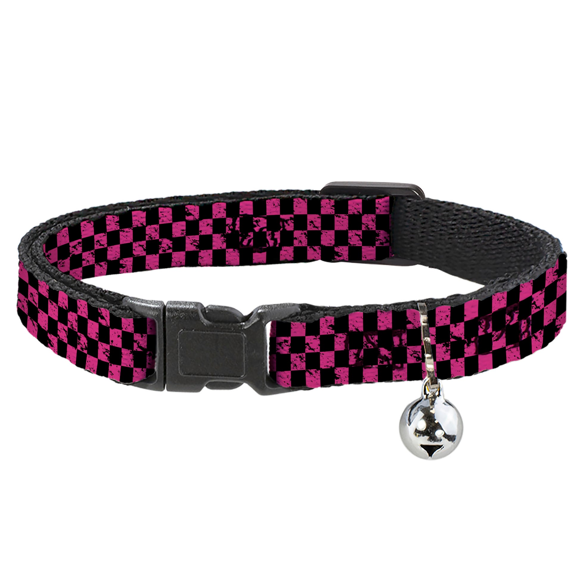 Cat Collar Breakaway - Checker Weathered Black Neon Pink Breakaway Cat Collars Buckle-Down