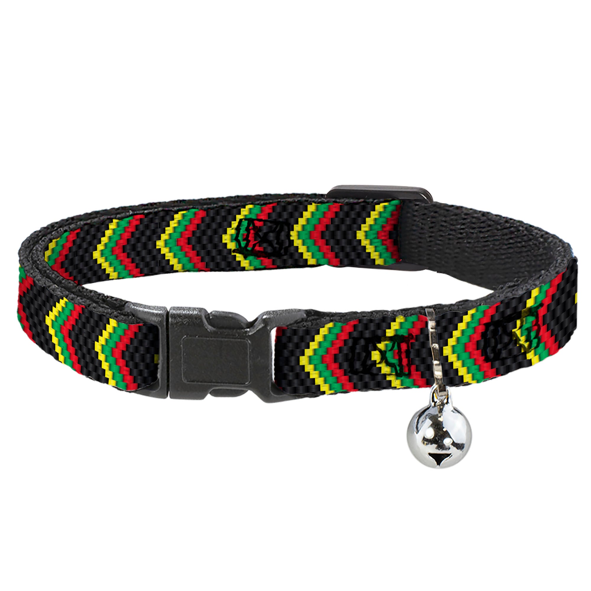 Cat Collar Breakaway - Chevron Weave Black Rasta Breakaway Cat Collars Buckle-Down