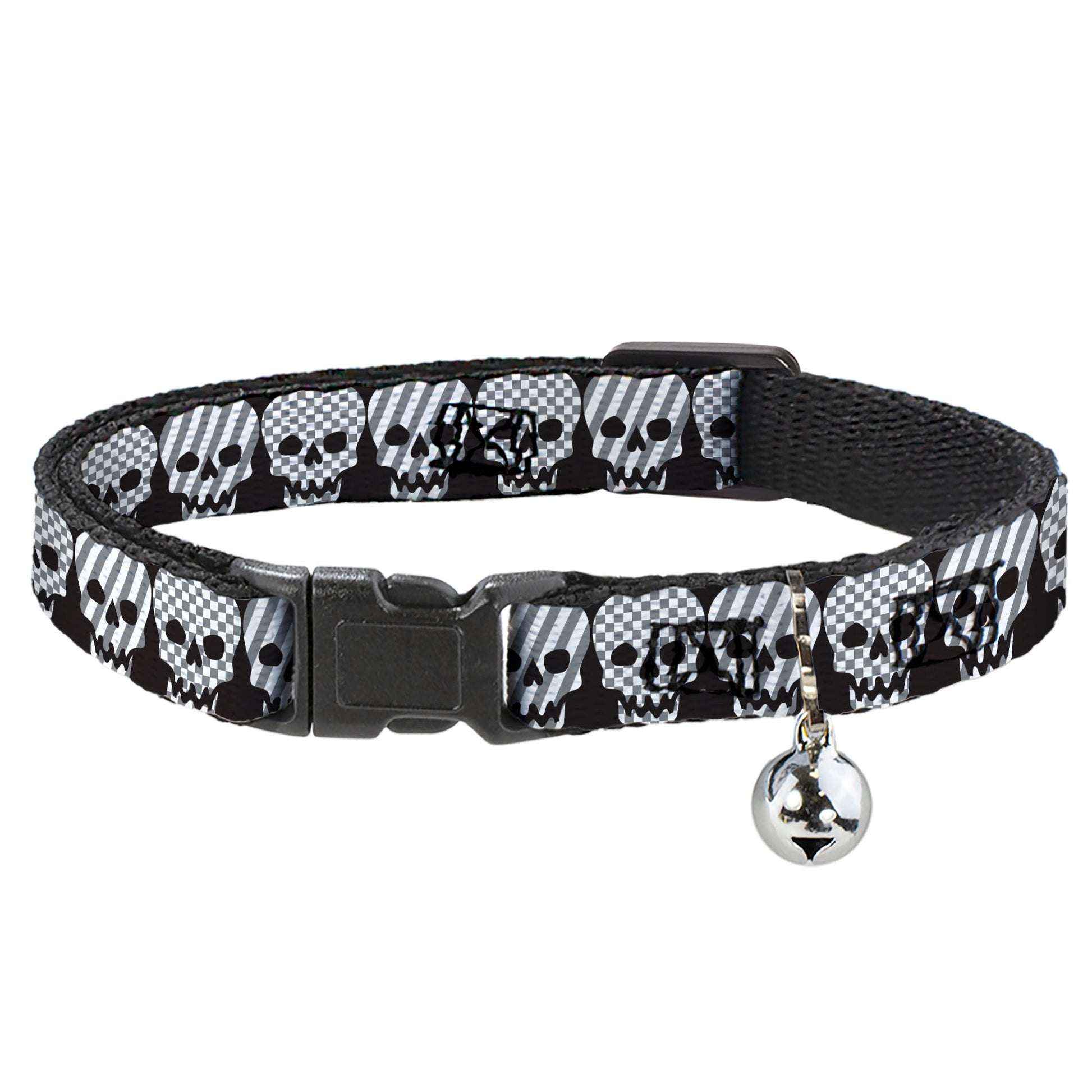 Cat Collar Breakaway - Checker & Stripe Skulls Black White Gray Breakaway Cat Collars Buckle-Down