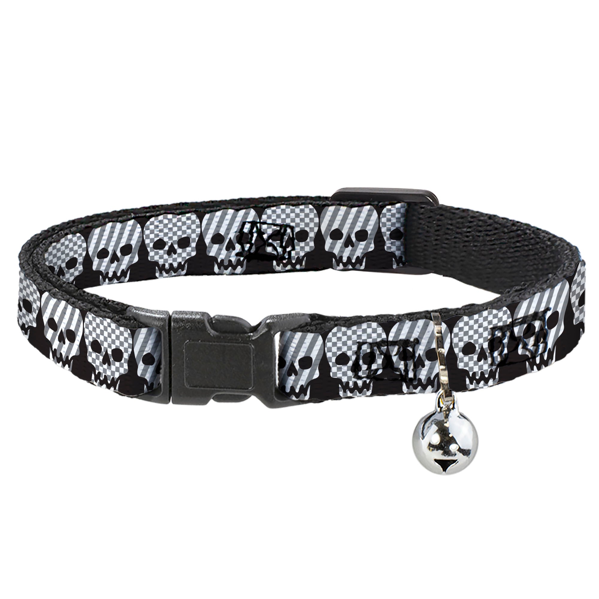 Cat Collar Breakaway - Checker & Stripe Skulls Black White Gray Breakaway Cat Collars Buckle-Down