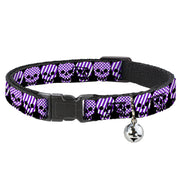 Cat Collar Breakaway - Checker & Stripe Skulls Black White Purple Breakaway Cat Collars Buckle-Down