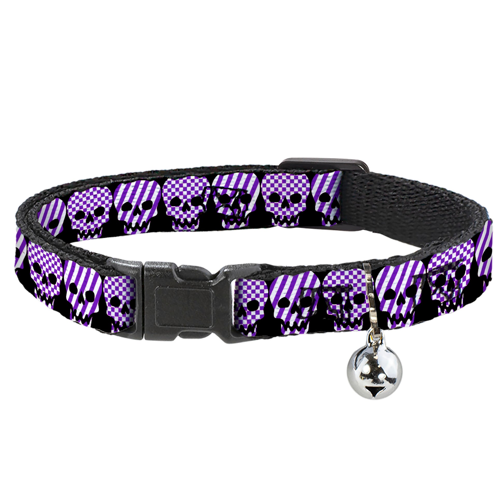 Cat Collar Breakaway - Checker & Stripe Skulls Black White Purple Breakaway Cat Collars Buckle-Down
