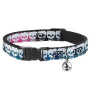 Cat Collar Breakaway - Checker & Stripe Skulls Gradient Blue Fuchsia Breakaway Cat Collars Buckle-Down