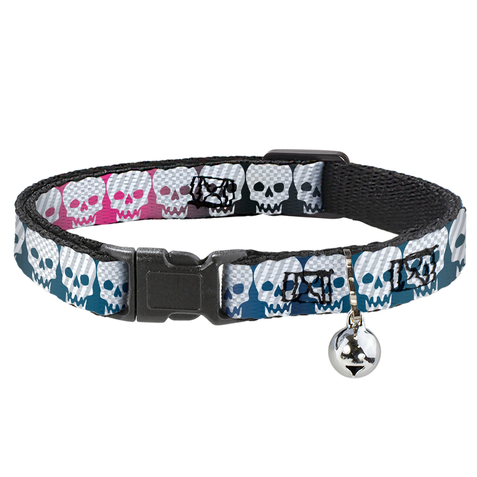 Cat Collar Breakaway - Checker & Stripe Skulls Gradient Blue Fuchsia Breakaway Cat Collars Buckle-Down