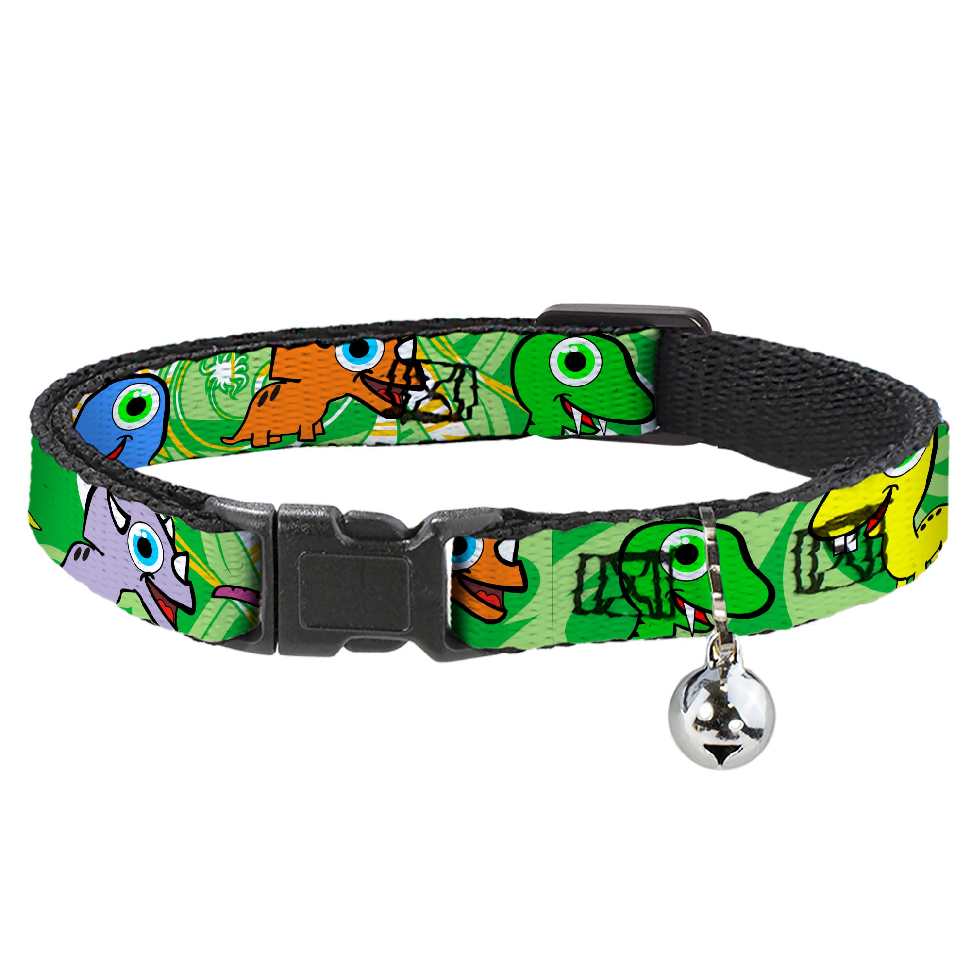 Cat Collar Breakaway - Cute Dinosaurs Yellow Green Breakaway Cat Collars Buckle-Down