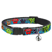 Cat Collar Breakaway - Cute Monsters Gray Flame Blue Breakaway Cat Collars Buckle-Down