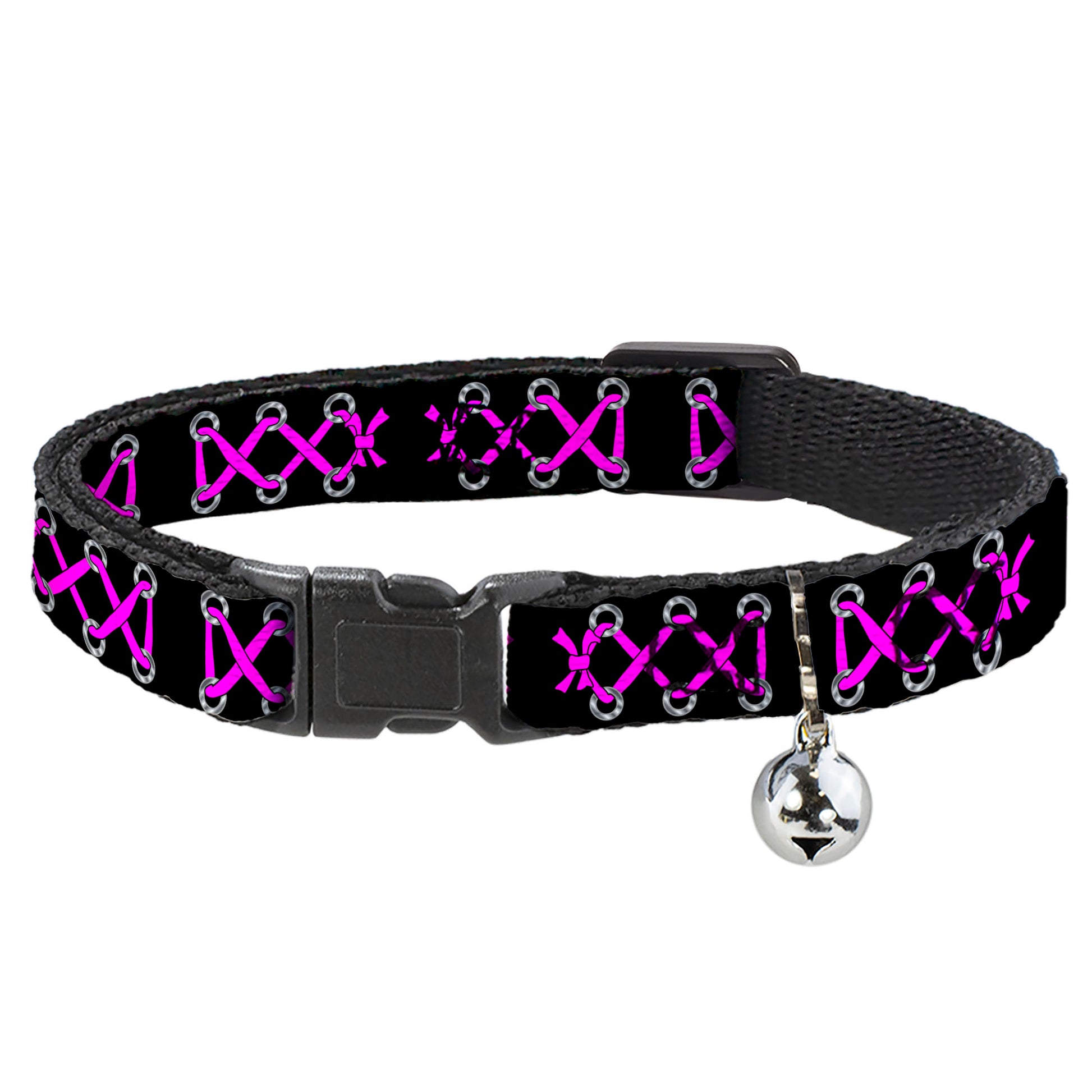 Cat Collar Breakaway - Corset Lace Up Black Fuchsia Breakaway Cat Collars Buckle-Down