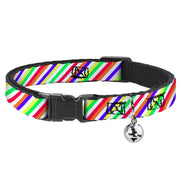 Cat Collar Breakaway - Diagonal Stripes White Multi Neon Breakaway Cat Collars Buckle-Down
