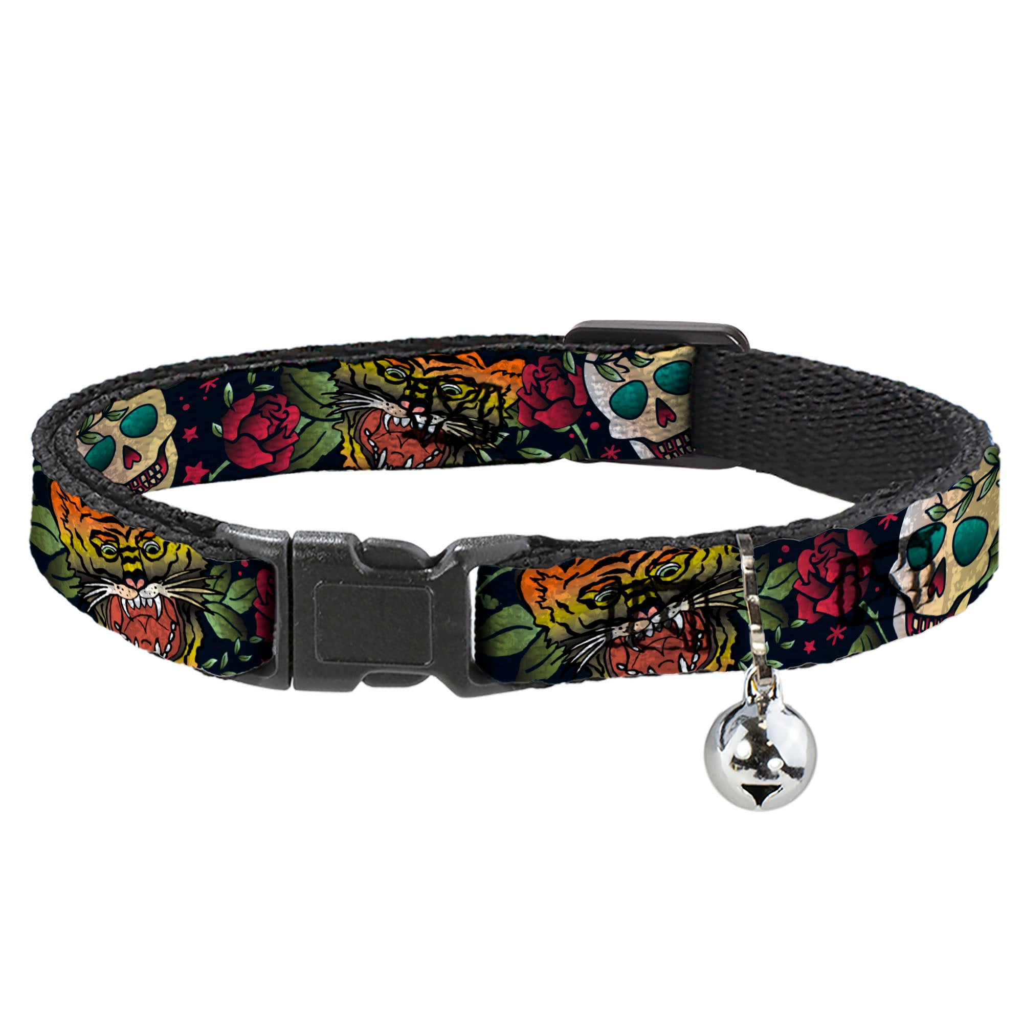 Cat Collar Breakaway - Death Before Dishonor CLOSE-UP Black Breakaway Cat Collars Buckle-Down
