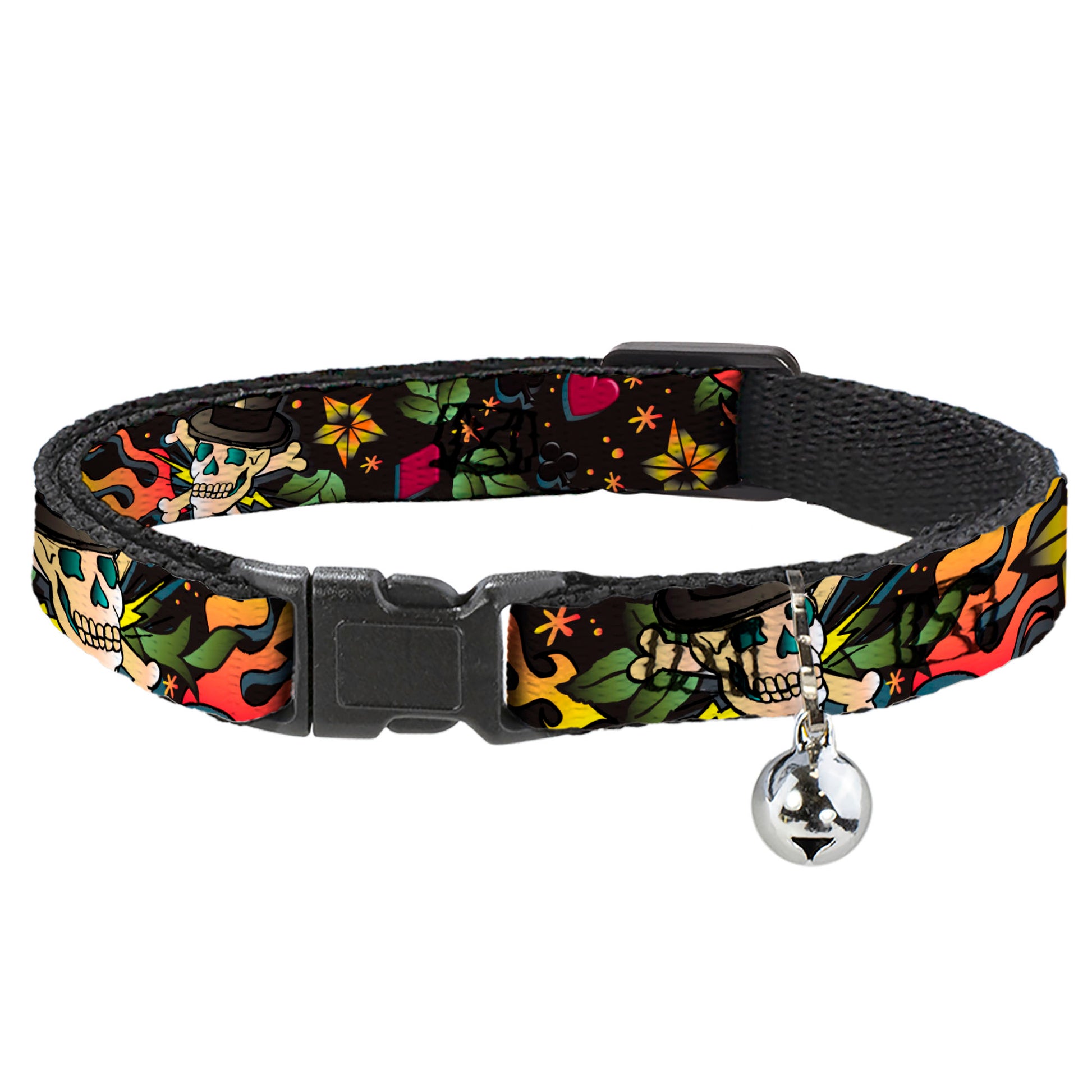 Cat Collar Breakaway - Death or Glory CLOSE-UP Black Breakaway Cat Collars Buckle-Down