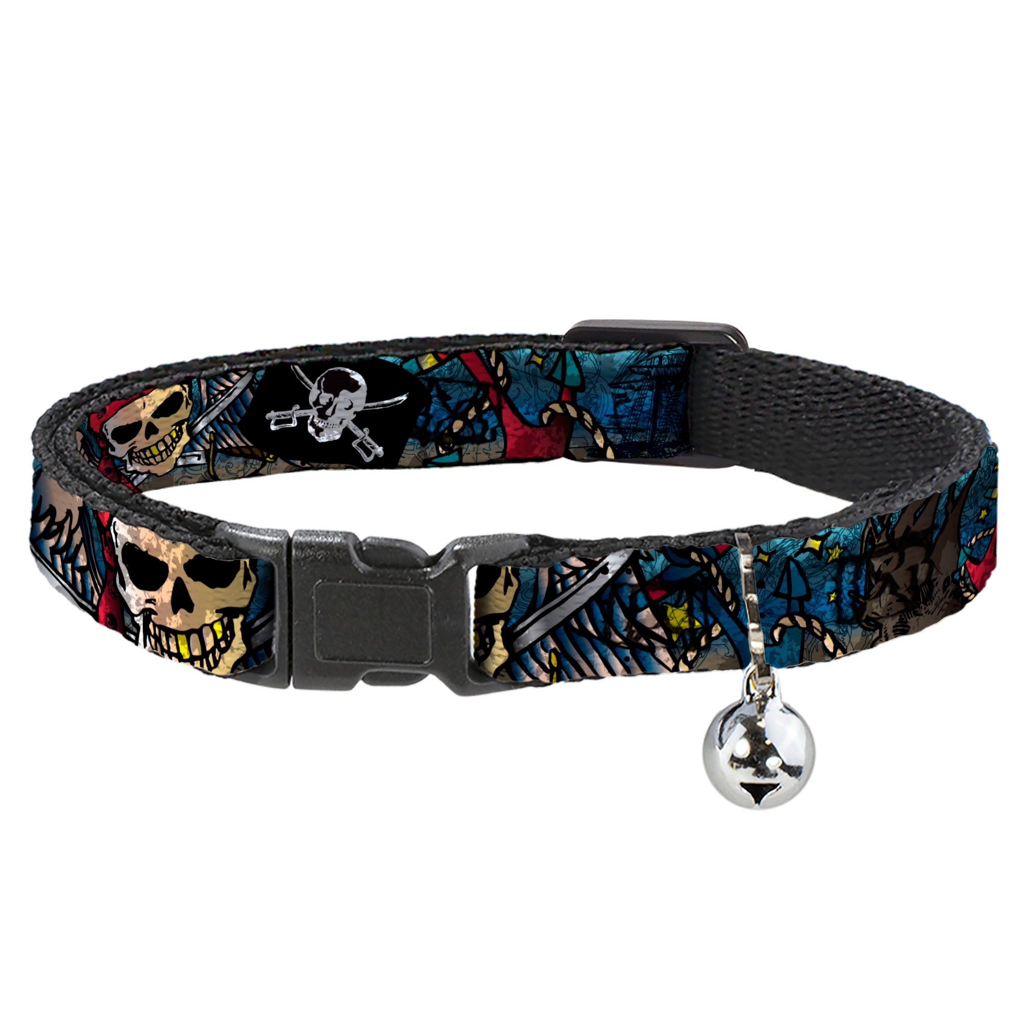 Cat Collar Breakaway - Dead Men Tell No Tales CLOSE-UP Turquoise Breakaway Cat Collars Buckle-Down