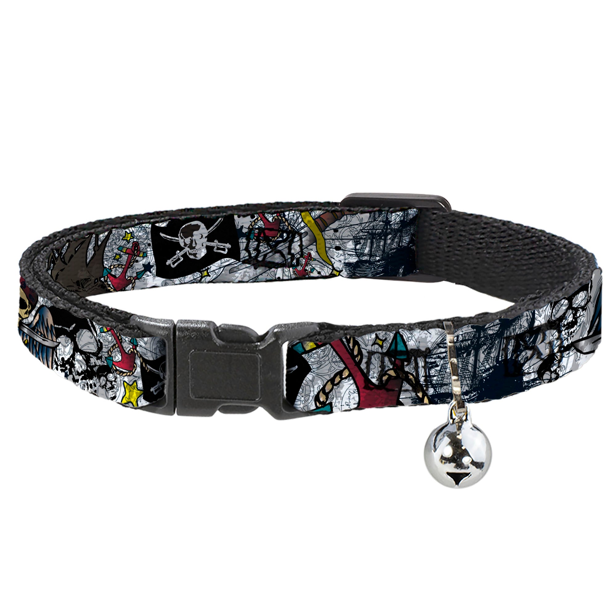 Cat Collar Breakaway - Dead Men Tell No Tales CLOSE-UP White Breakaway Cat Collars Buckle-Down