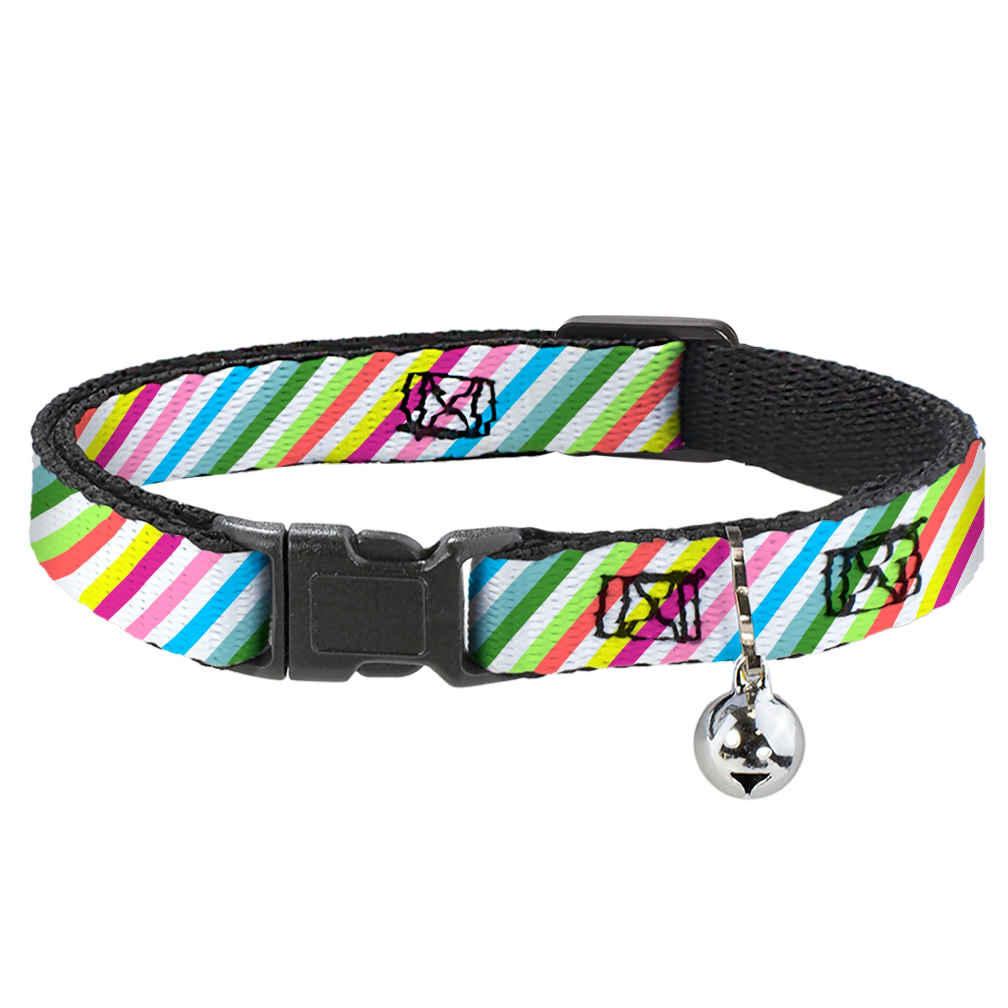 Cat Collar Breakaway - Diagonal Stripes White Multi Color Breakaway Cat Collars Buckle-Down