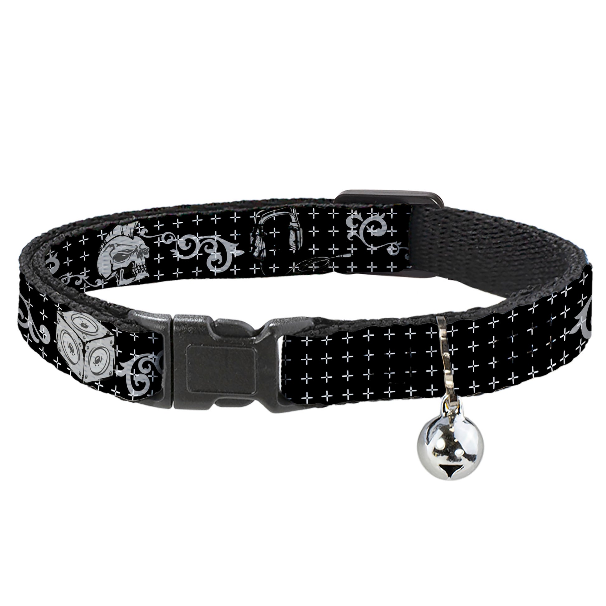 Cat Collar Breakaway - DJ Skulls Black Gray Breakaway Cat Collars Buckle-Down