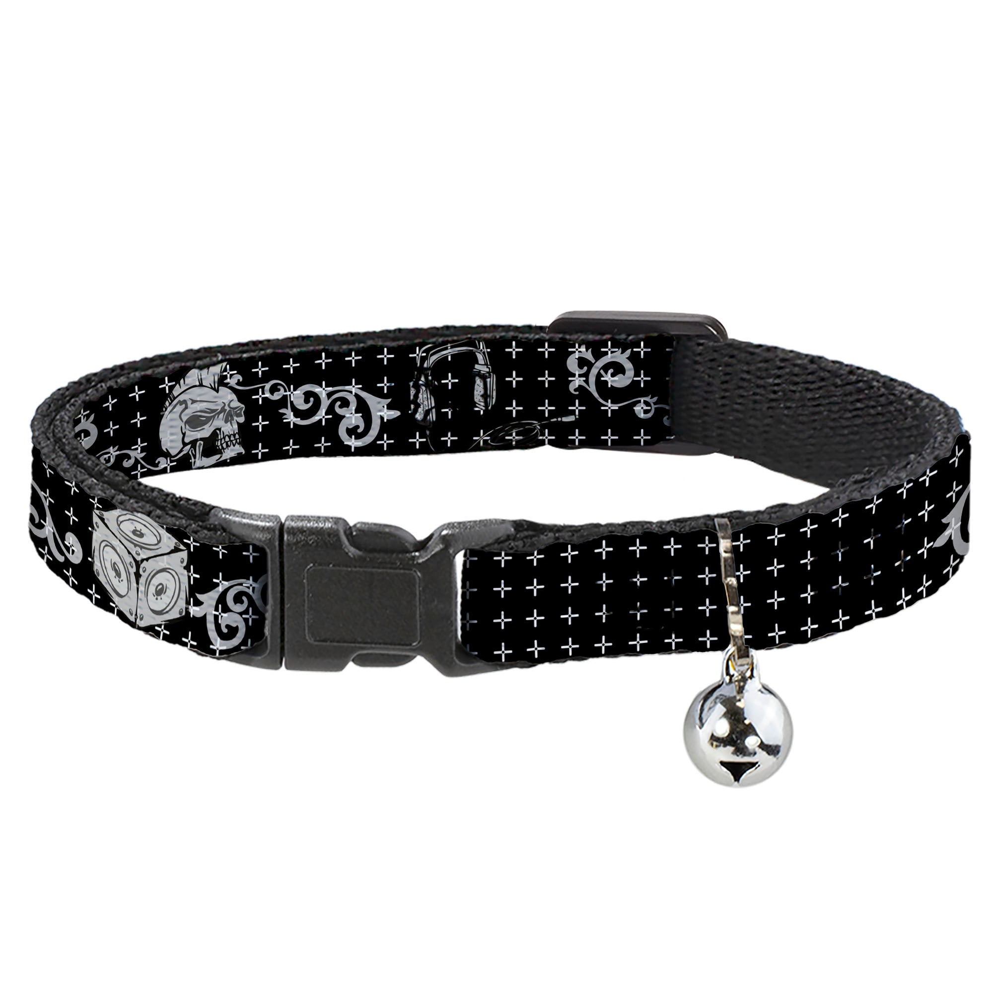 Cat Collar Breakaway - DJ Skulls Black Gray Breakaway Cat Collars Buckle-Down