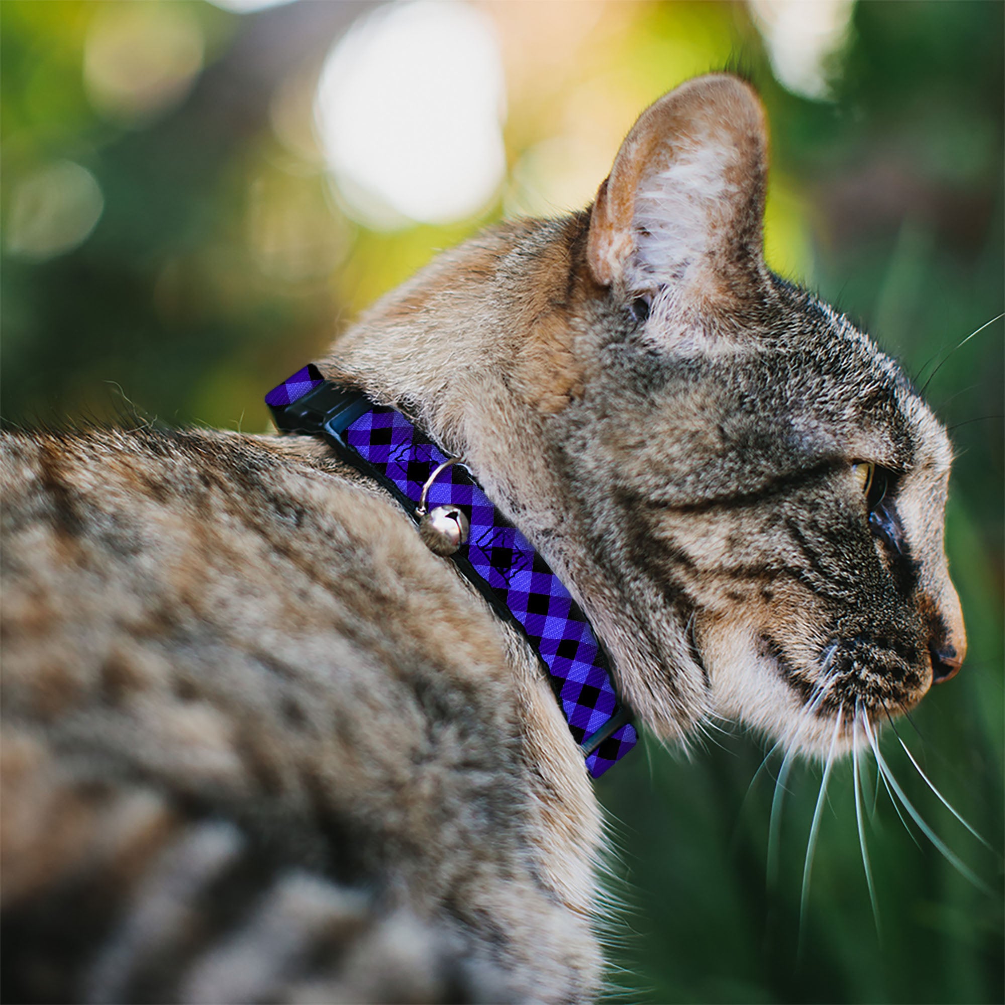 Cat Collar Breakaway - Diagonal Buffalo Plaid Black Blue Breakaway Cat Collars Buckle-Down
