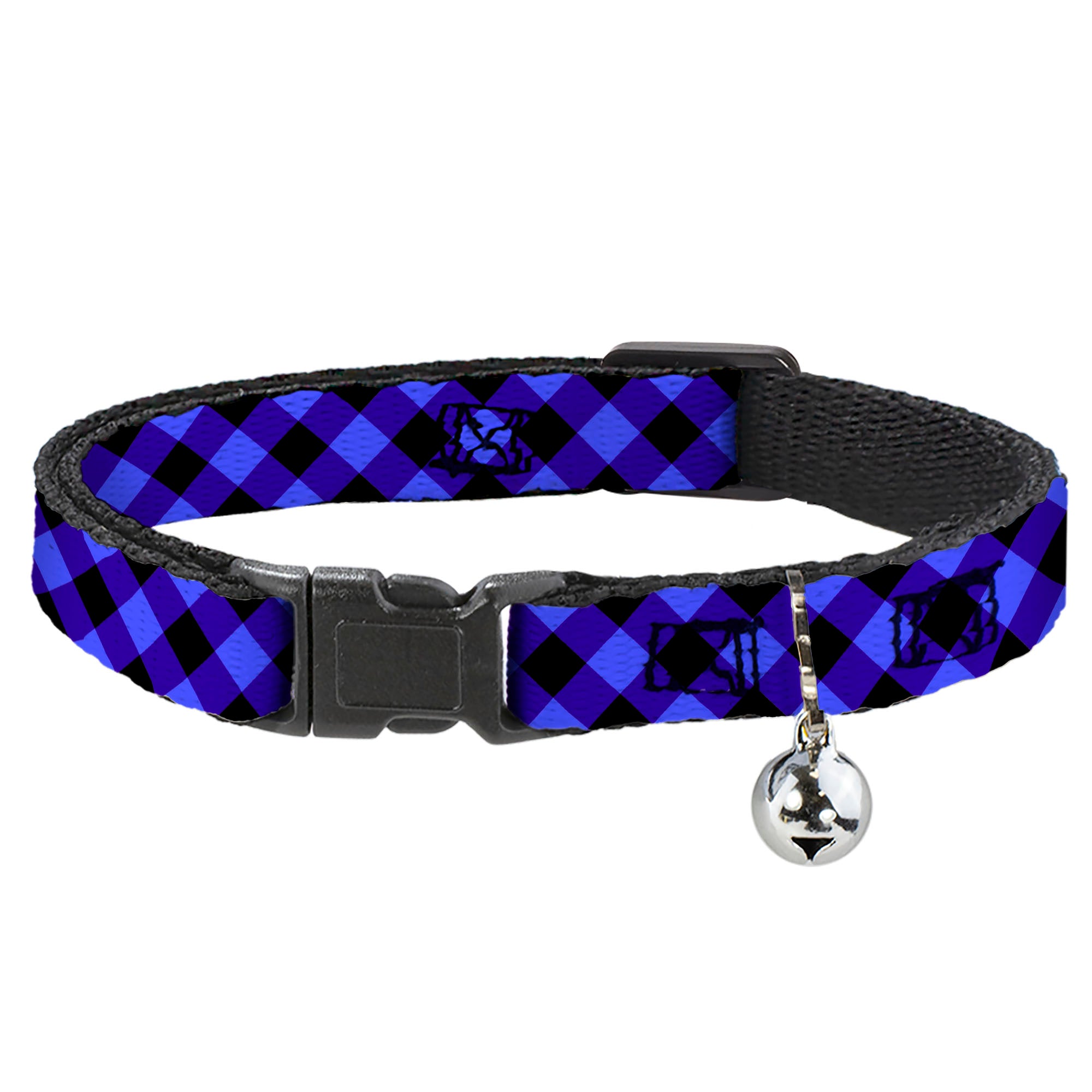 Cat Collar Breakaway - Diagonal Buffalo Plaid Black Blue Breakaway Cat Collars Buckle-Down