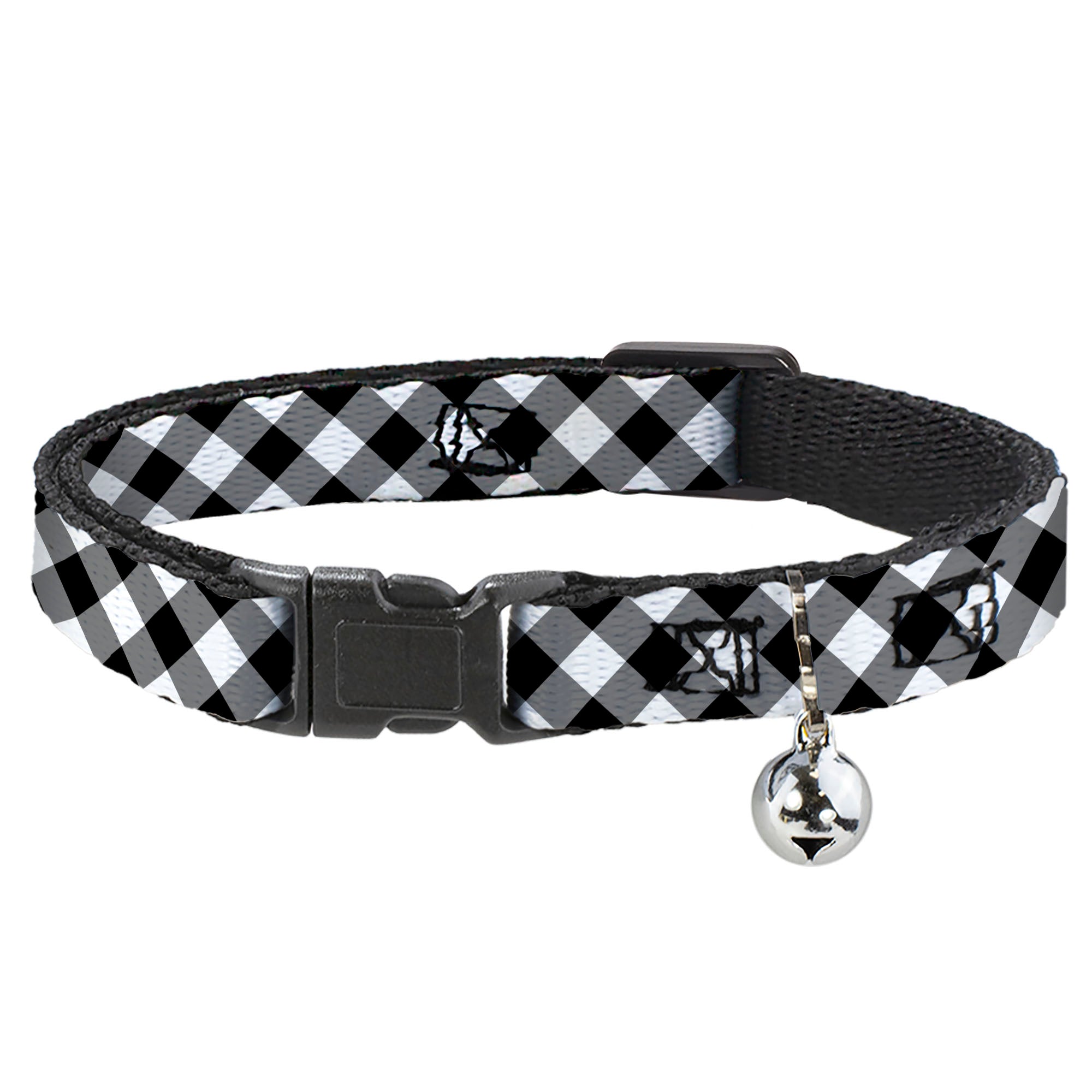 Cat Collar Breakaway - Diagonal Buffalo Plaid Black White Breakaway Cat Collars Buckle-Down