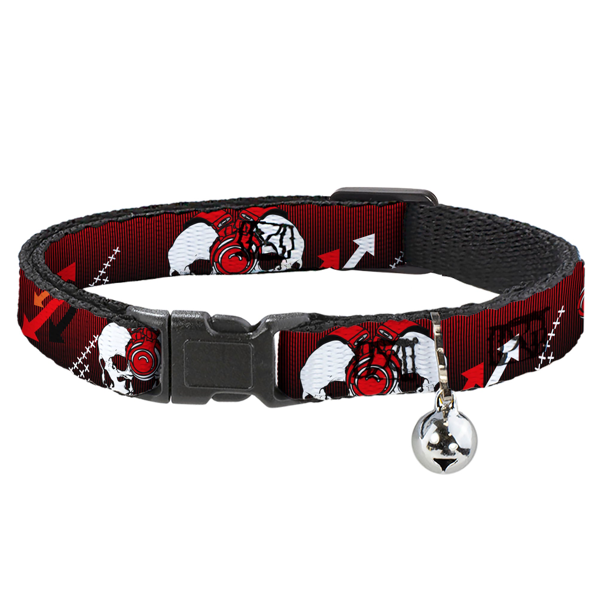 Cat Collar Breakaway - DJ Skulls Up Down Black Red Breakaway Cat Collars Buckle-Down