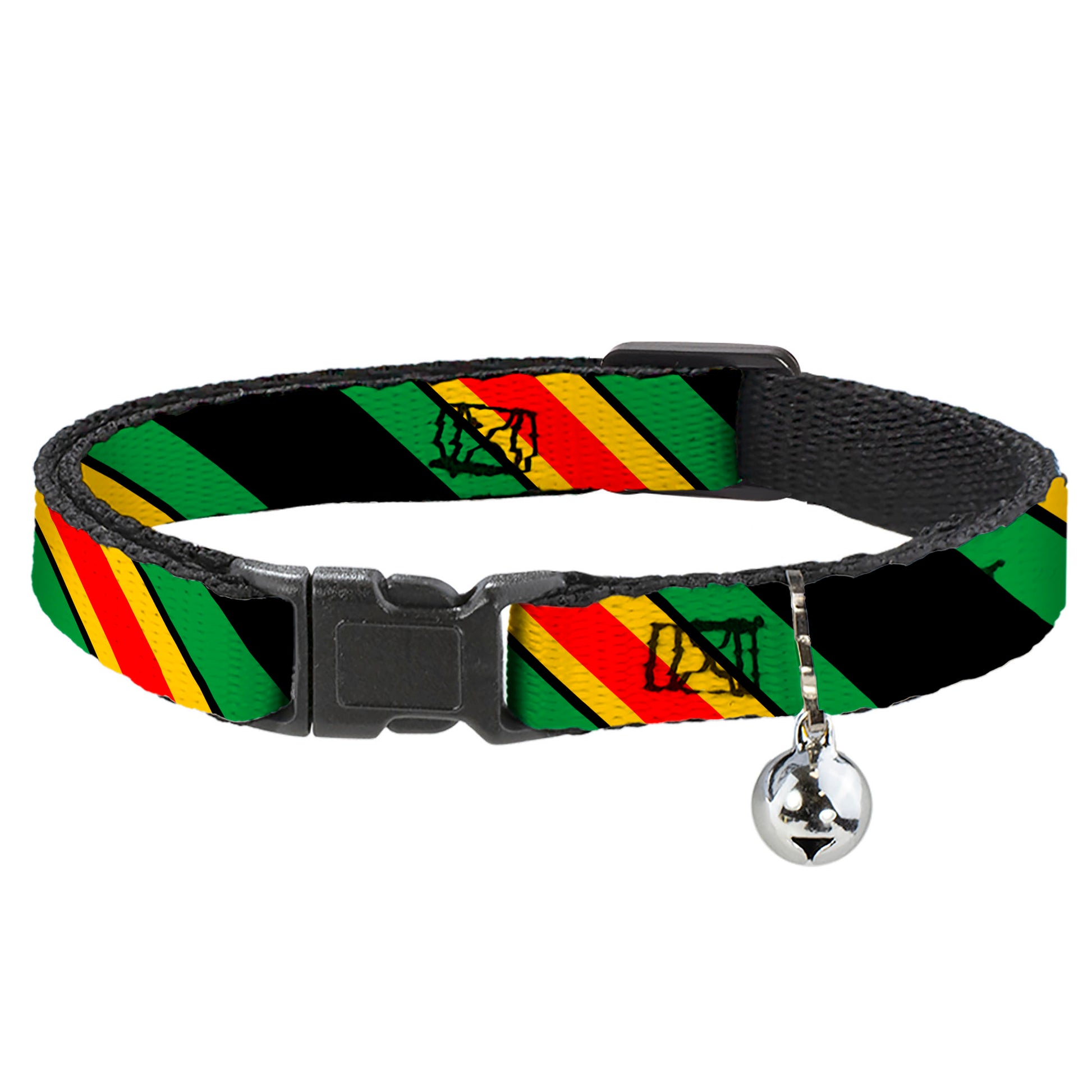 Cat Collar Breakaway - Diagonal Stripes Black Green Yellow Red Breakaway Cat Collars Buckle-Down