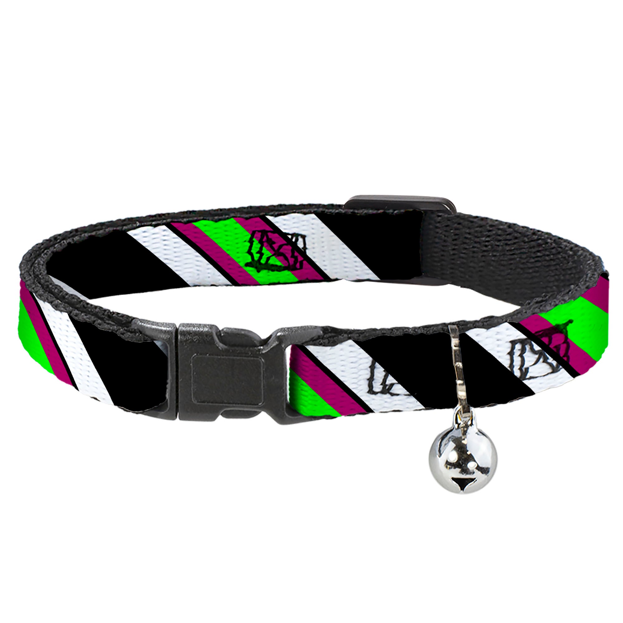 Cat Collar Breakaway - Diagonal Stripes Black White Pink Green Breakaway Cat Collars Buckle-Down