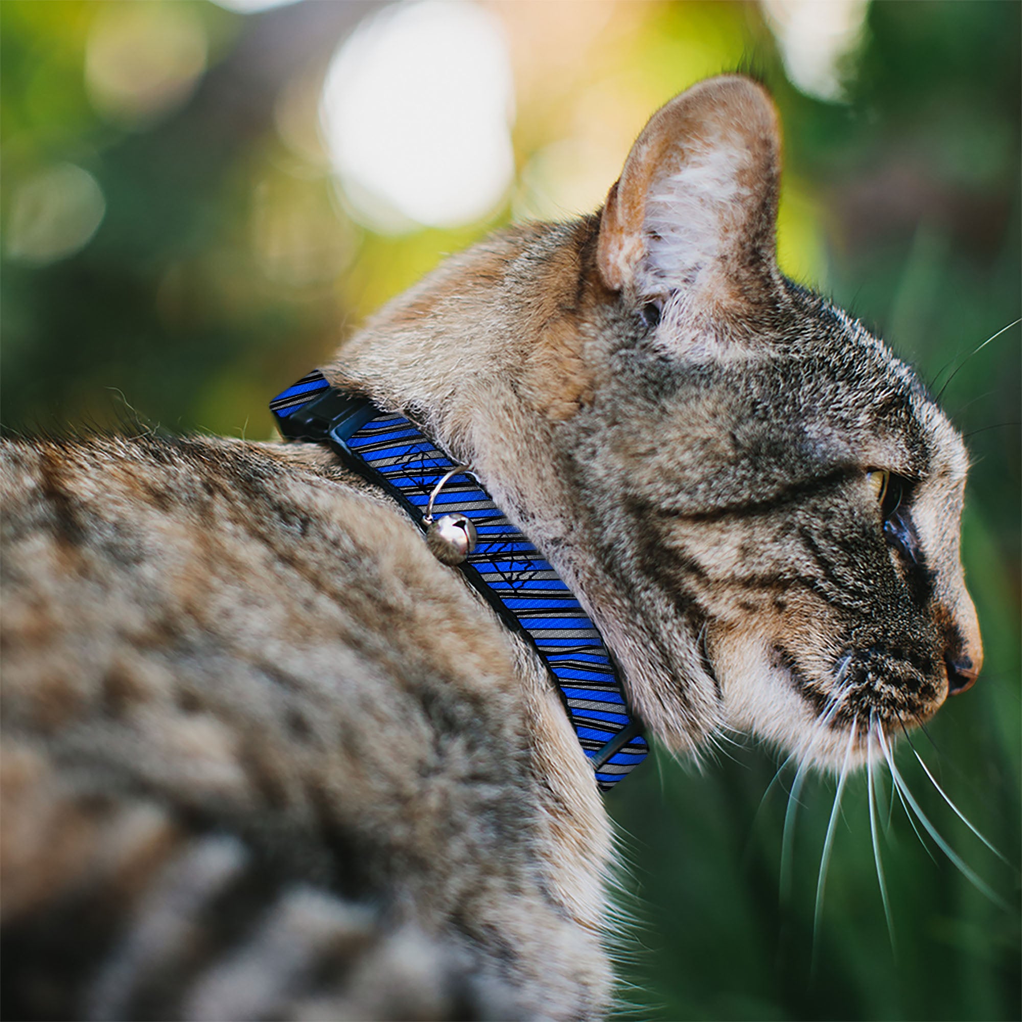 Cat Collar Breakaway - Diagonal Stripes Scribble Gray Blue Breakaway Cat Collars Buckle-Down