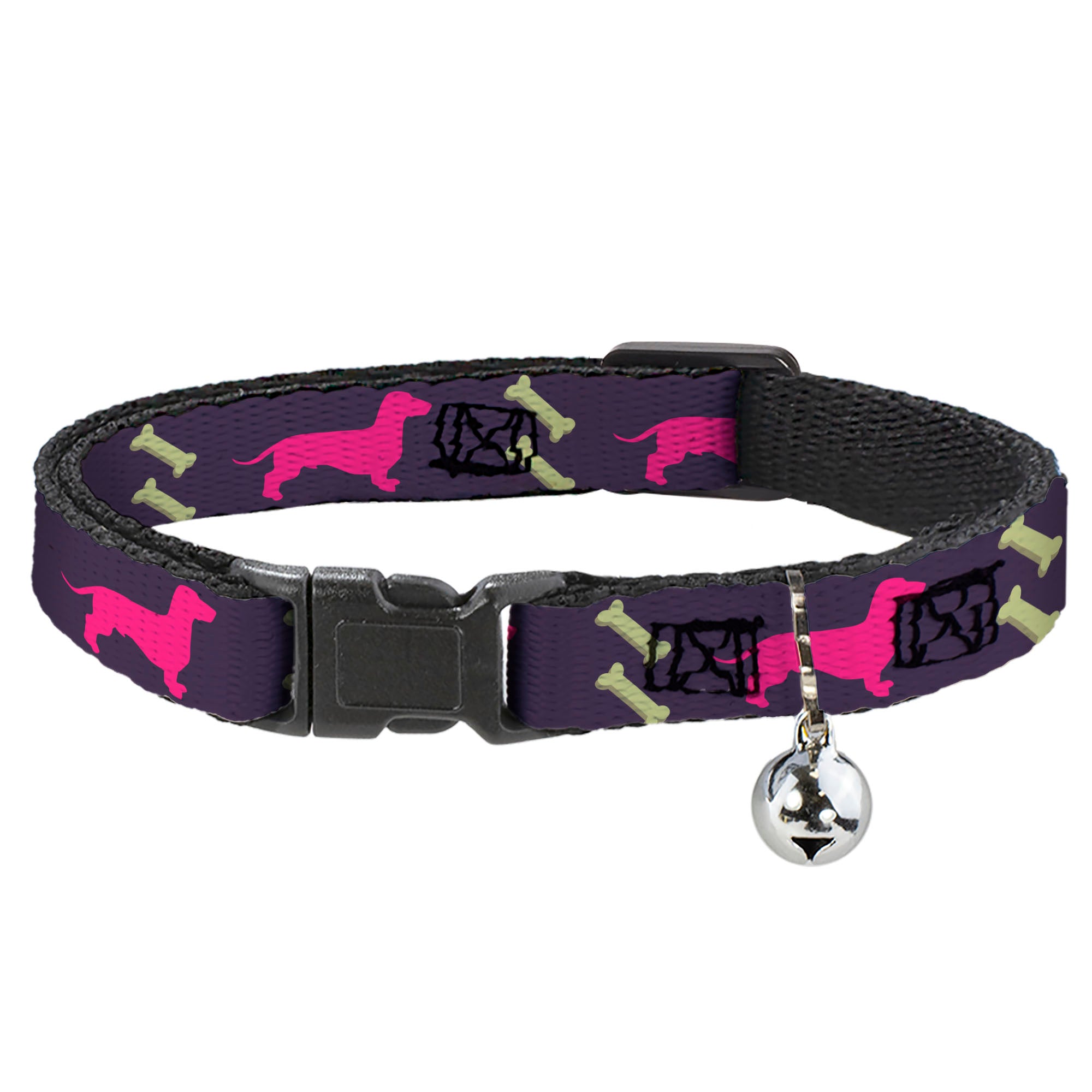 Cat Collar Breakaway - Dachshunds & Bones Purple Fuchsia Green Breakaway Cat Collars Buckle-Down