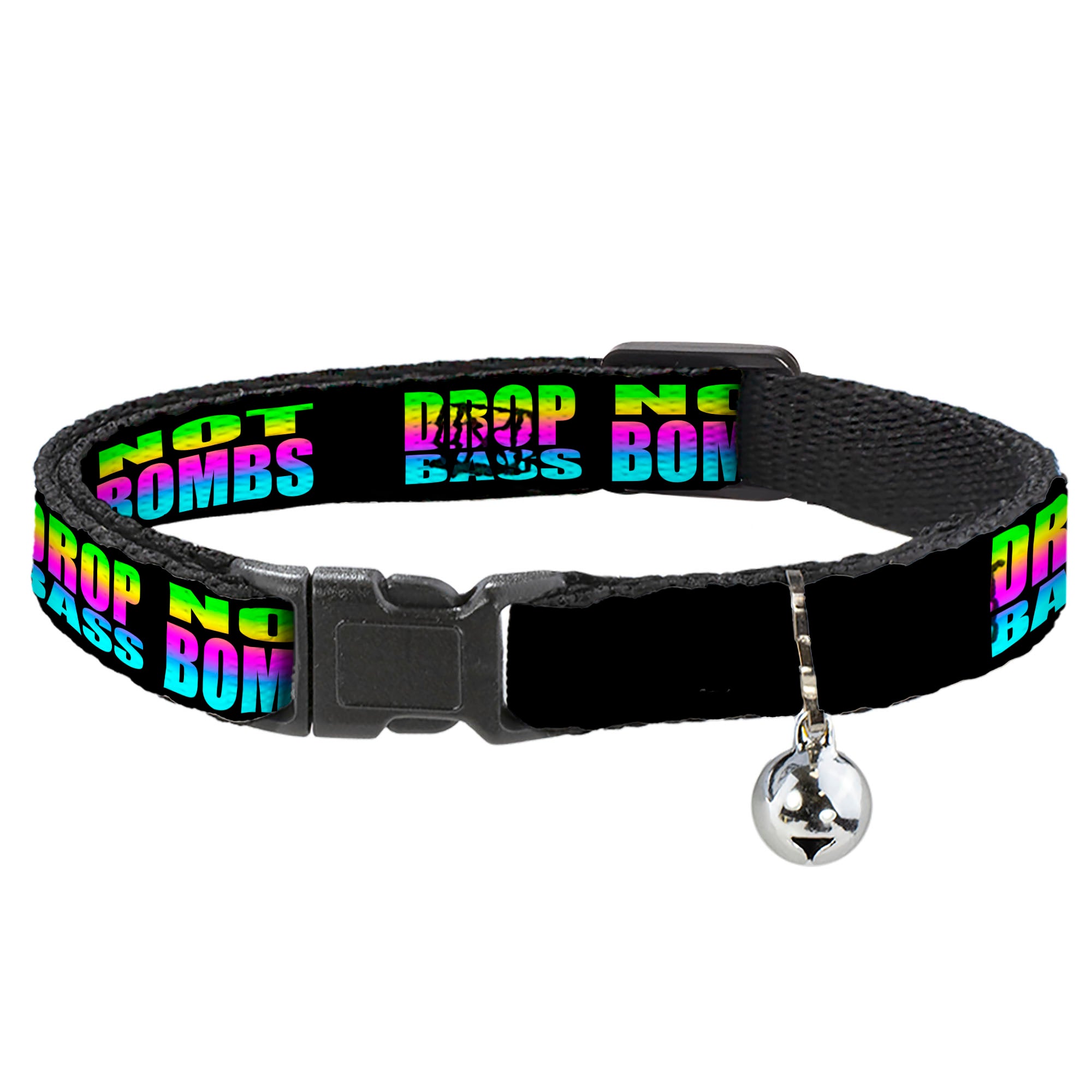 Cat Collar Breakaway - DROP BASS NOT BOMBS Black Rainbow Breakaway Cat Collars Buckle-Down