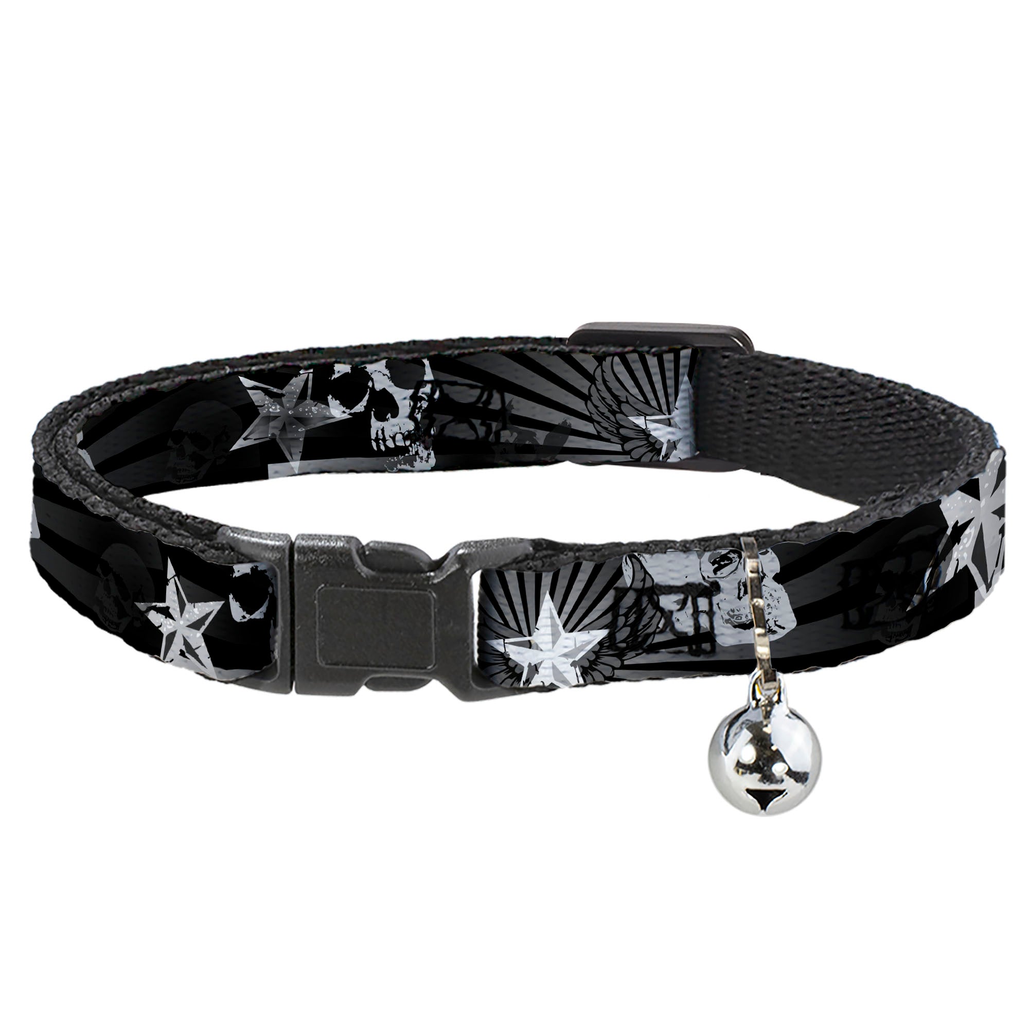 Cat Collar Breakaway - Die Hard Skulls & Stars1 Black Grays Breakaway Cat Collars Buckle-Down