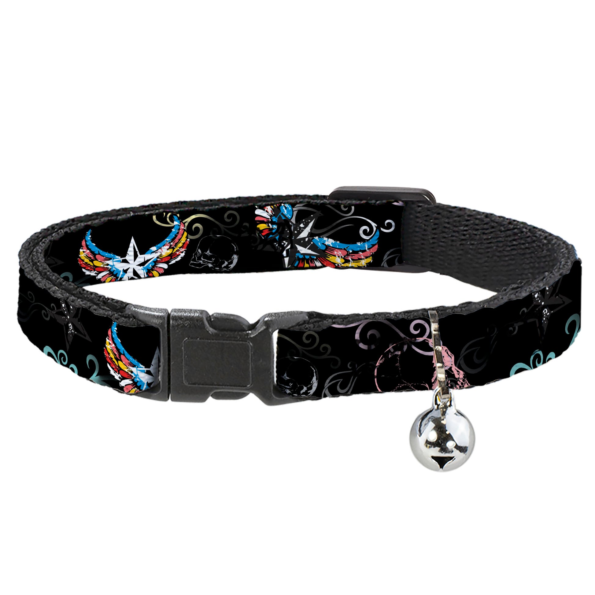 Cat Collar Breakaway - Die Hard Skulls & Stars2 Black Multi Color Breakaway Cat Collars Buckle-Down