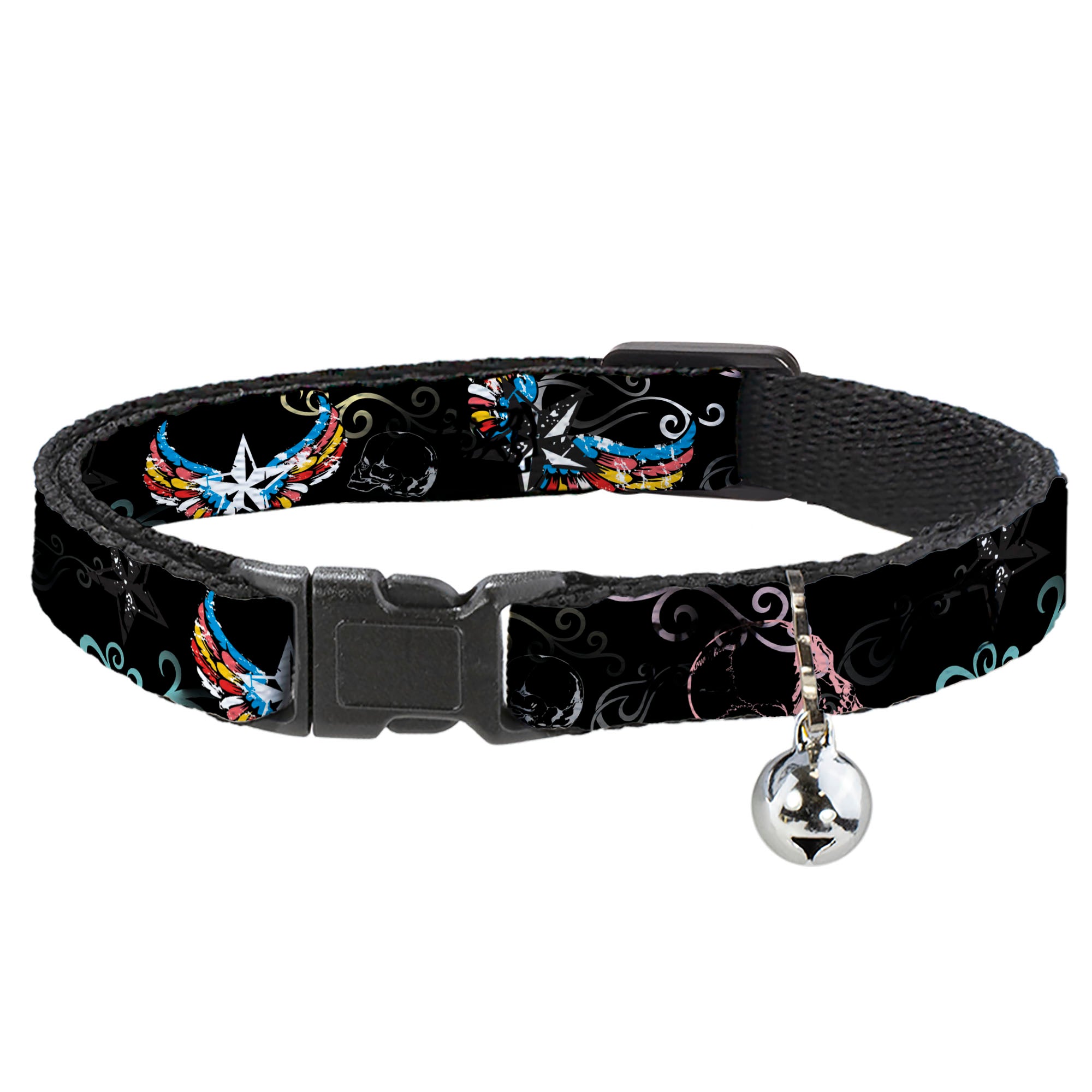 Cat Collar Breakaway - Die Hard Skulls & Stars2 Black Multi Color Breakaway Cat Collars Buckle-Down