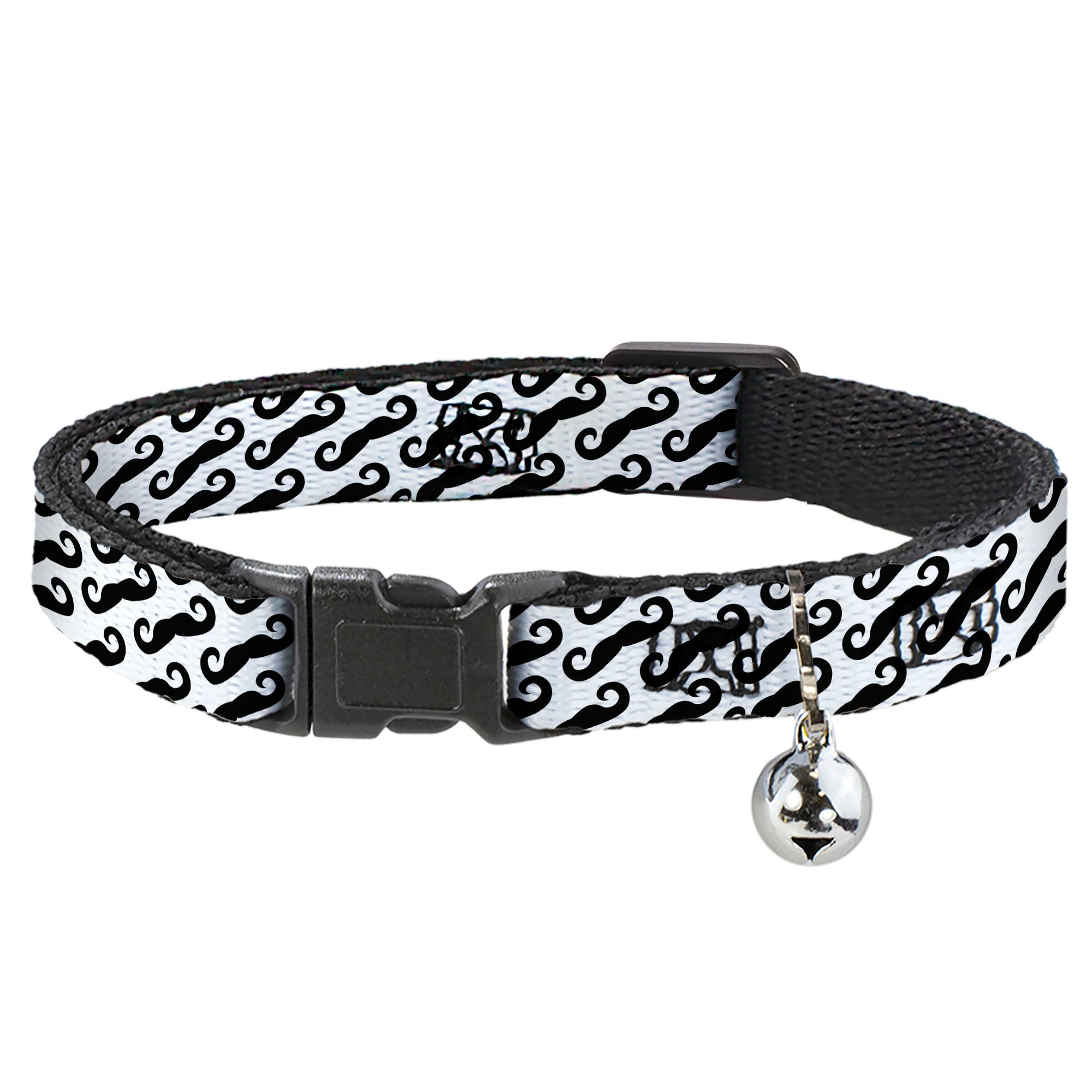 Cat Collar Breakaway - Diagonal Handlebar Mustaches White Black Breakaway Cat Collars Buckle-Down