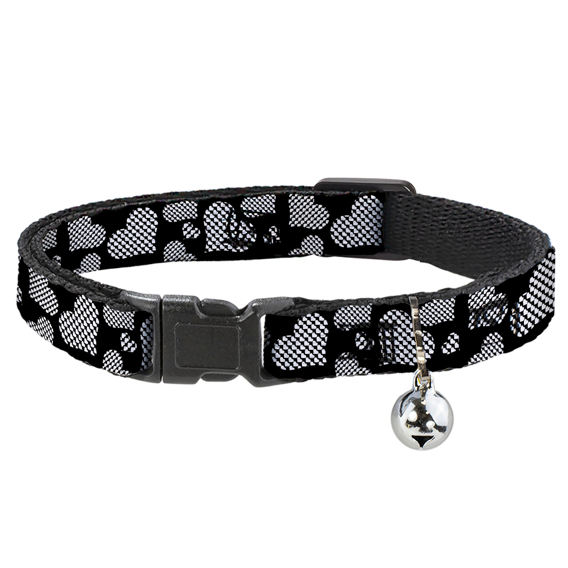 Cat Collar Breakaway - Eighties Hearts Black White Breakaway Cat Collars Buckle-Down