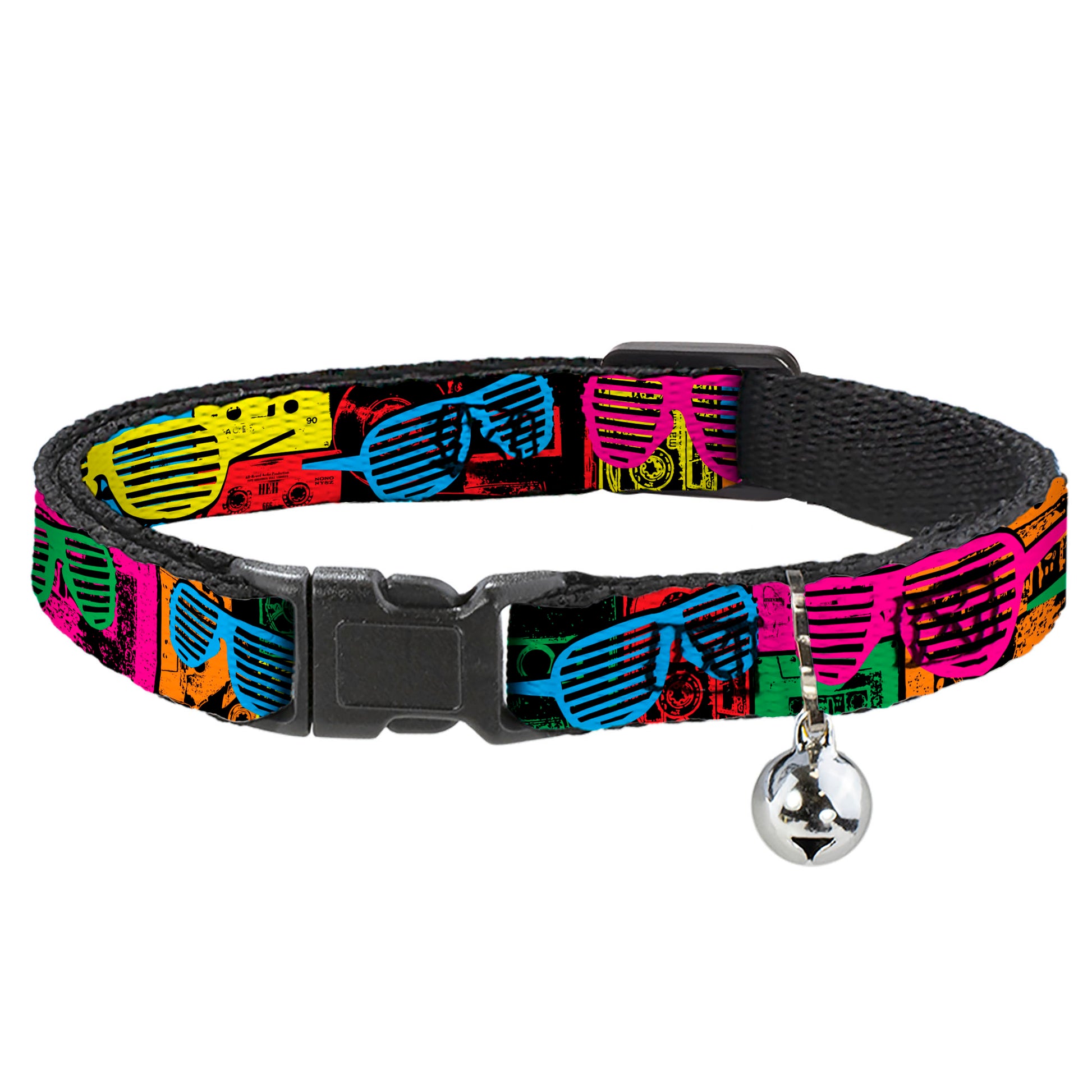 Cat Collar Breakaway - Eighties Shades Tapes Black Neon Breakaway Cat Collars Buckle-Down