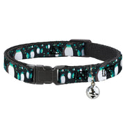 Cat Collar Breakaway - Emperor Penguins w Bubbles Black Gray Turqs Breakaway Cat Collars Buckle-Down