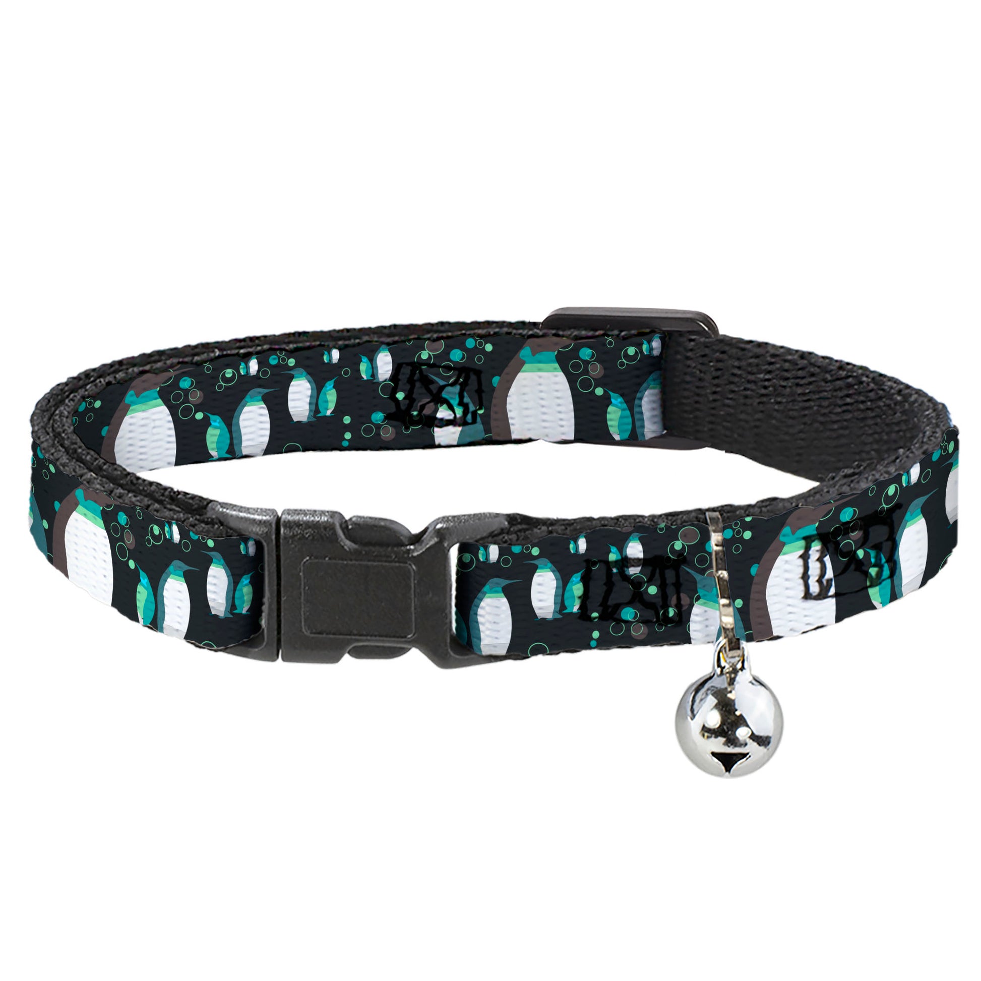 Cat Collar Breakaway - Emperor Penguins w Bubbles Black Gray Turqs Breakaway Cat Collars Buckle-Down