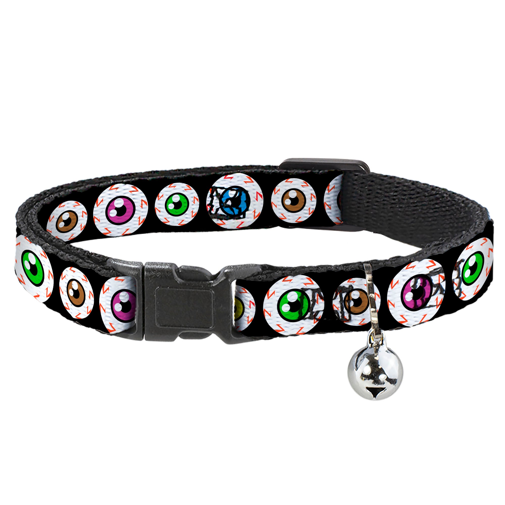 Cat Collar Breakaway - Eyeballs Black Multi Color Breakaway Cat Collars Buckle-Down