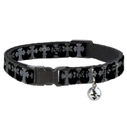 Cat Collar Breakaway - Elegant Crosses Black Grays Breakaway Cat Collars Buckle-Down