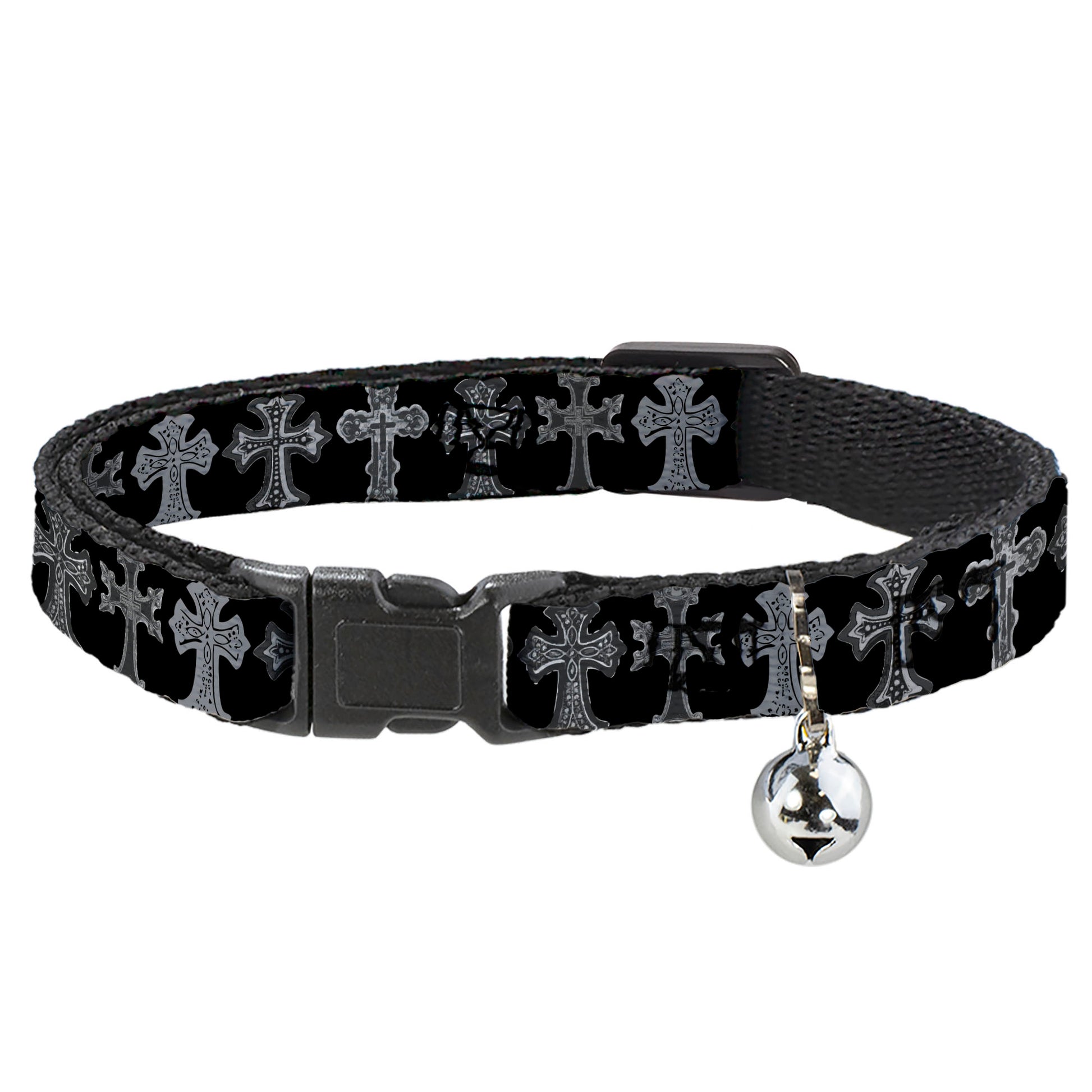 Cat Collar Breakaway - Elegant Crosses Black Grays Breakaway Cat Collars Buckle-Down