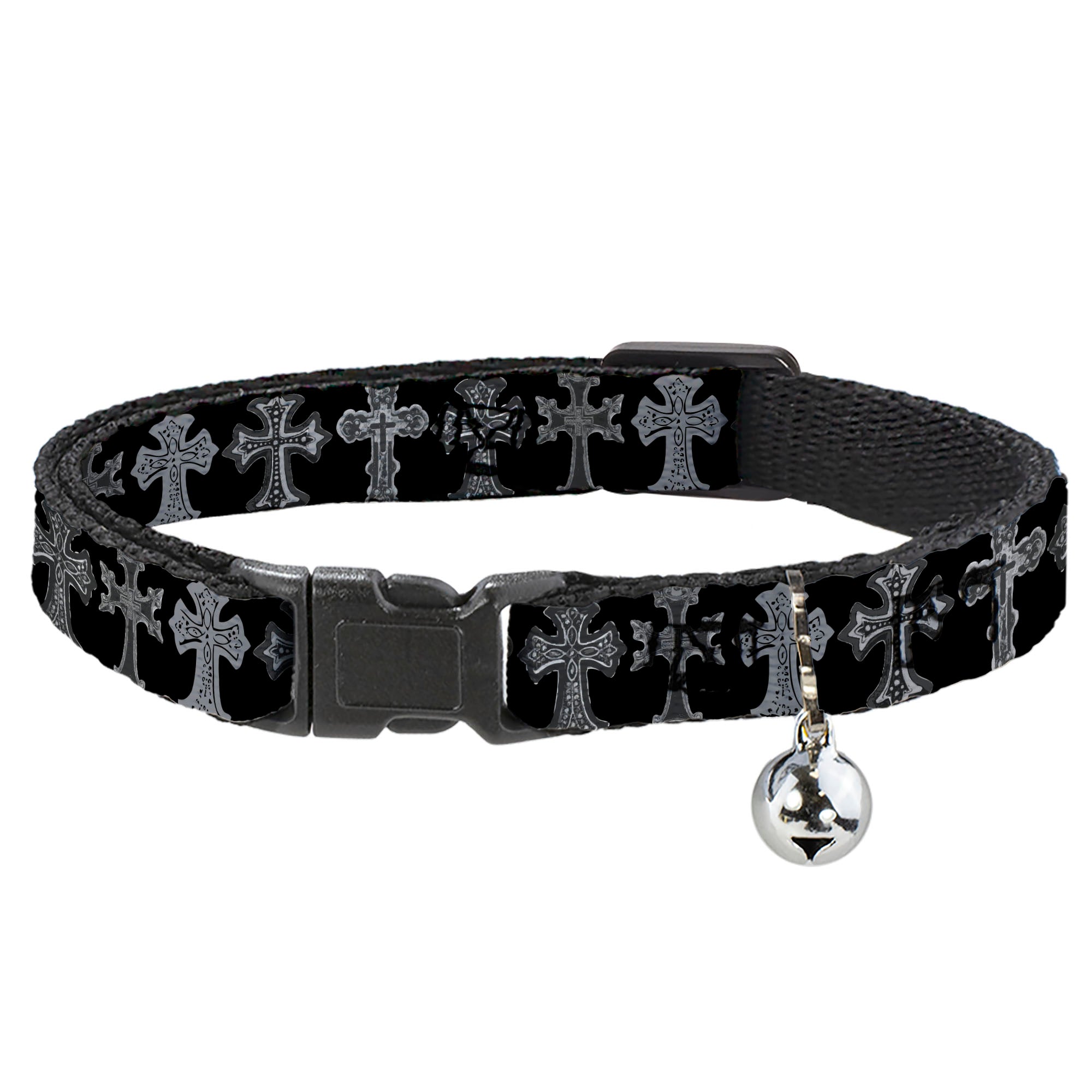 Cat Collar Breakaway - Elegant Crosses Black Grays Breakaway Cat Collars Buckle-Down