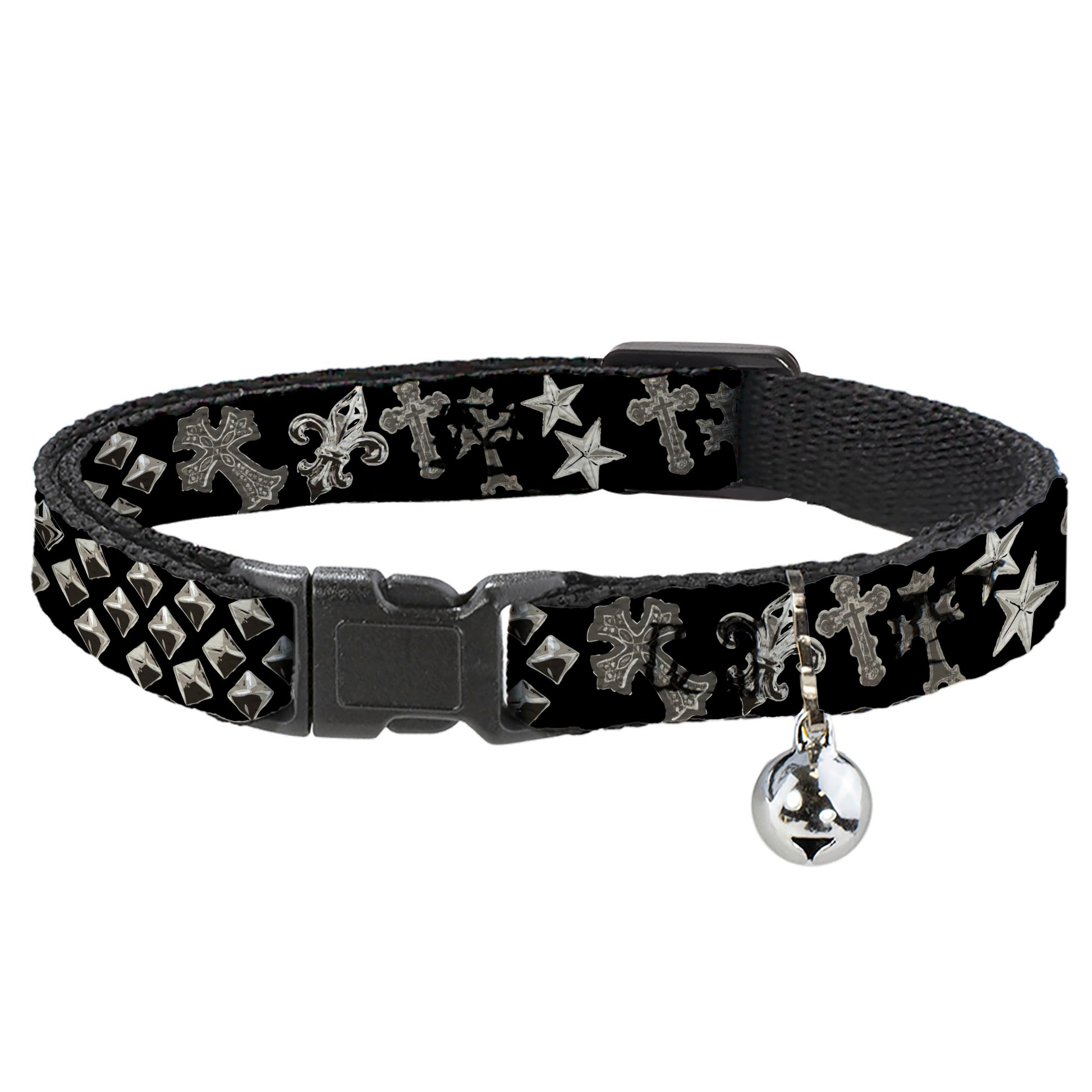 Cat Collar Breakaway - Elegant Crosses Stars Studs Black Grays Breakaway Cat Collars Buckle-Down