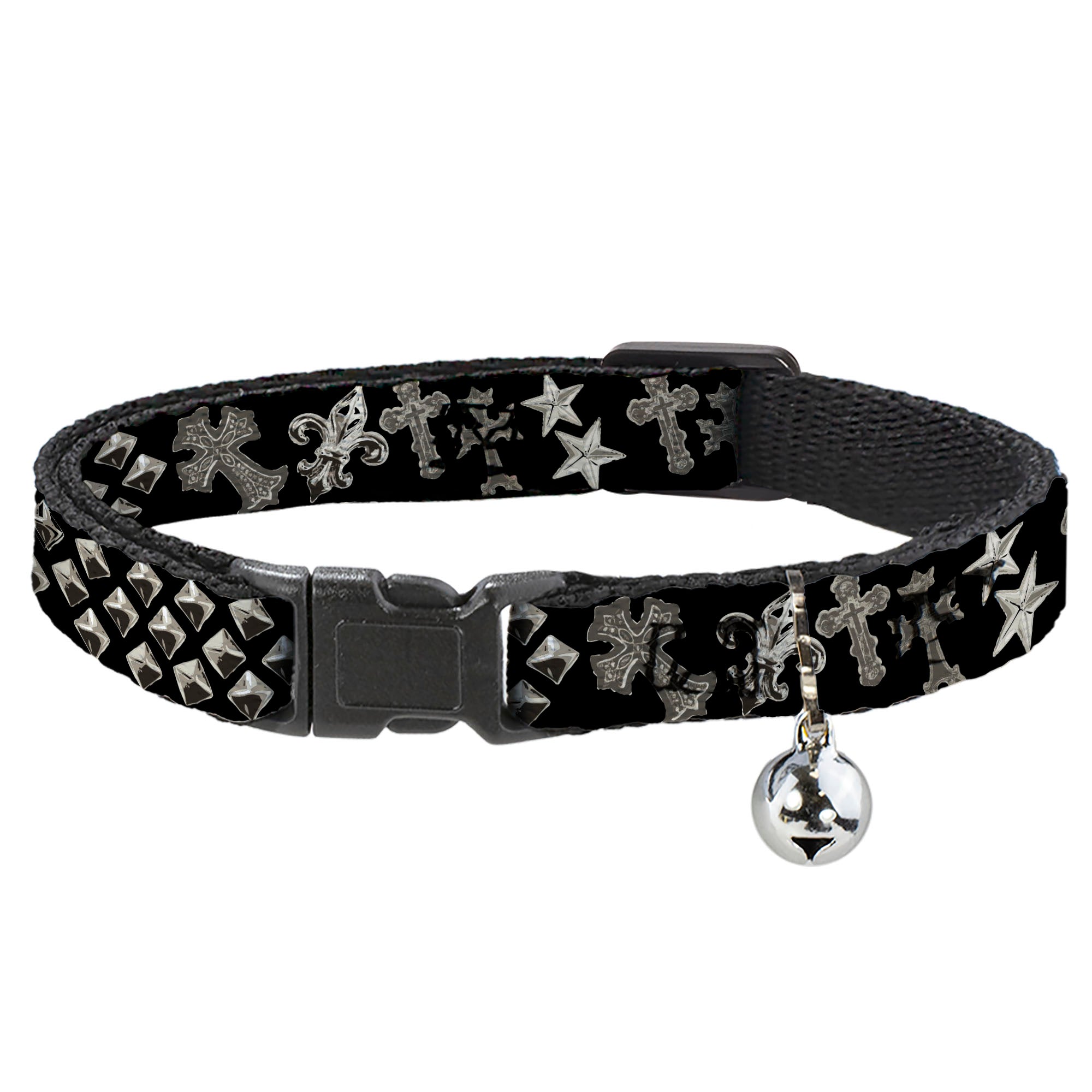 Cat Collar Breakaway - Elegant Crosses Stars Studs Black Grays Breakaway Cat Collars Buckle-Down